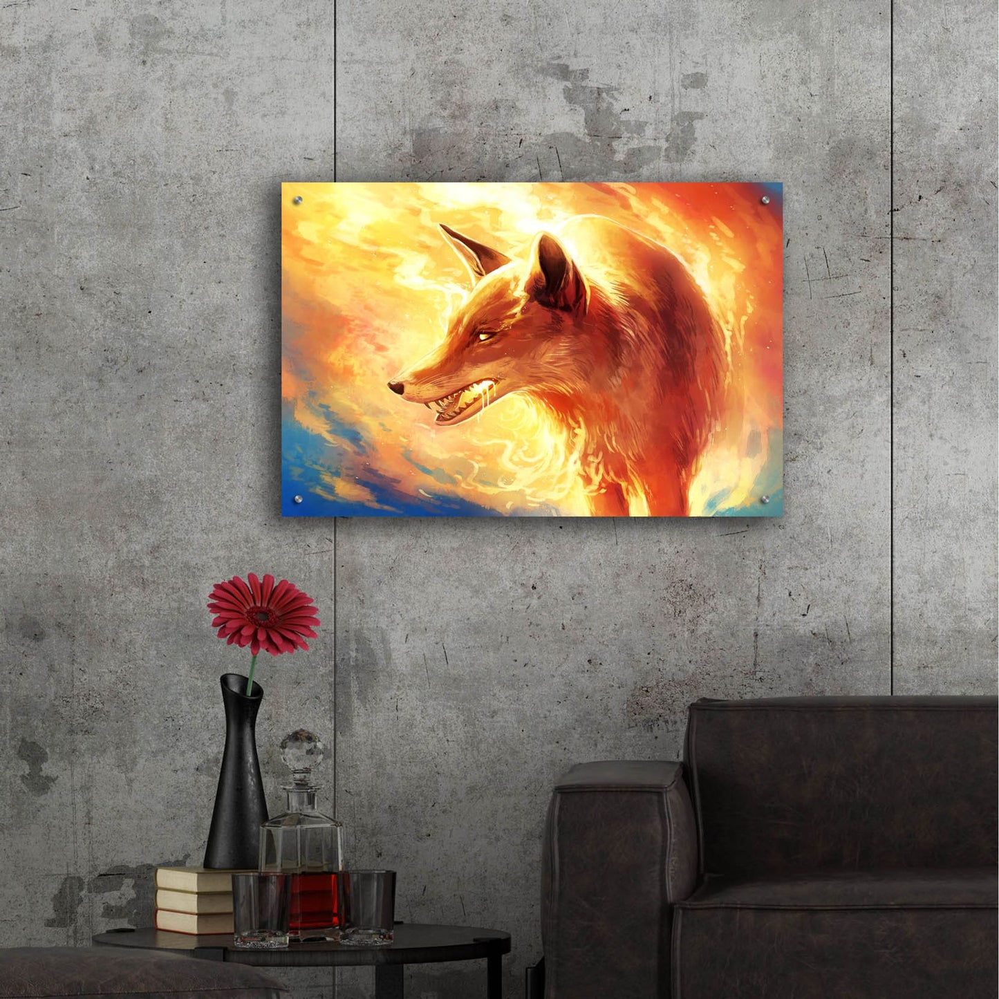 Epic Art 'Fire Fox' by JoJoesArt, Acrylic Glass Wall Art,36x24