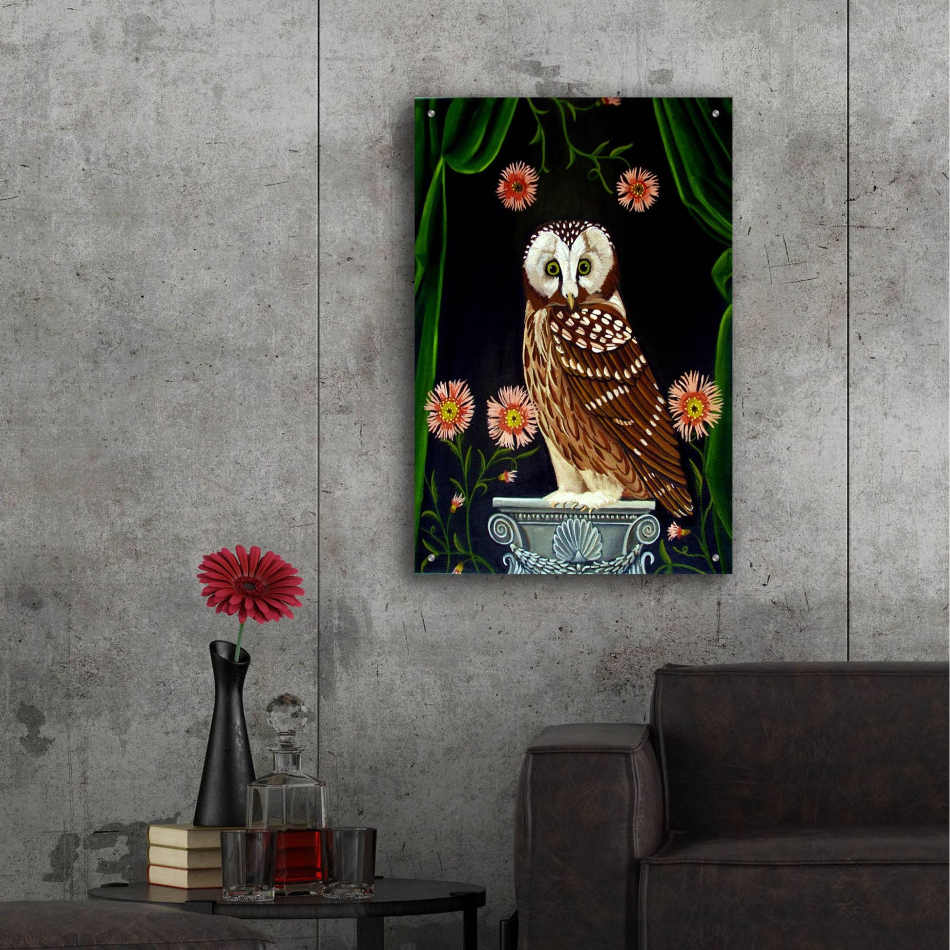 Epic Art 'Owl Guardian Print' by Catherine A Nolin, Acrylic Glass Wall Art,24x36