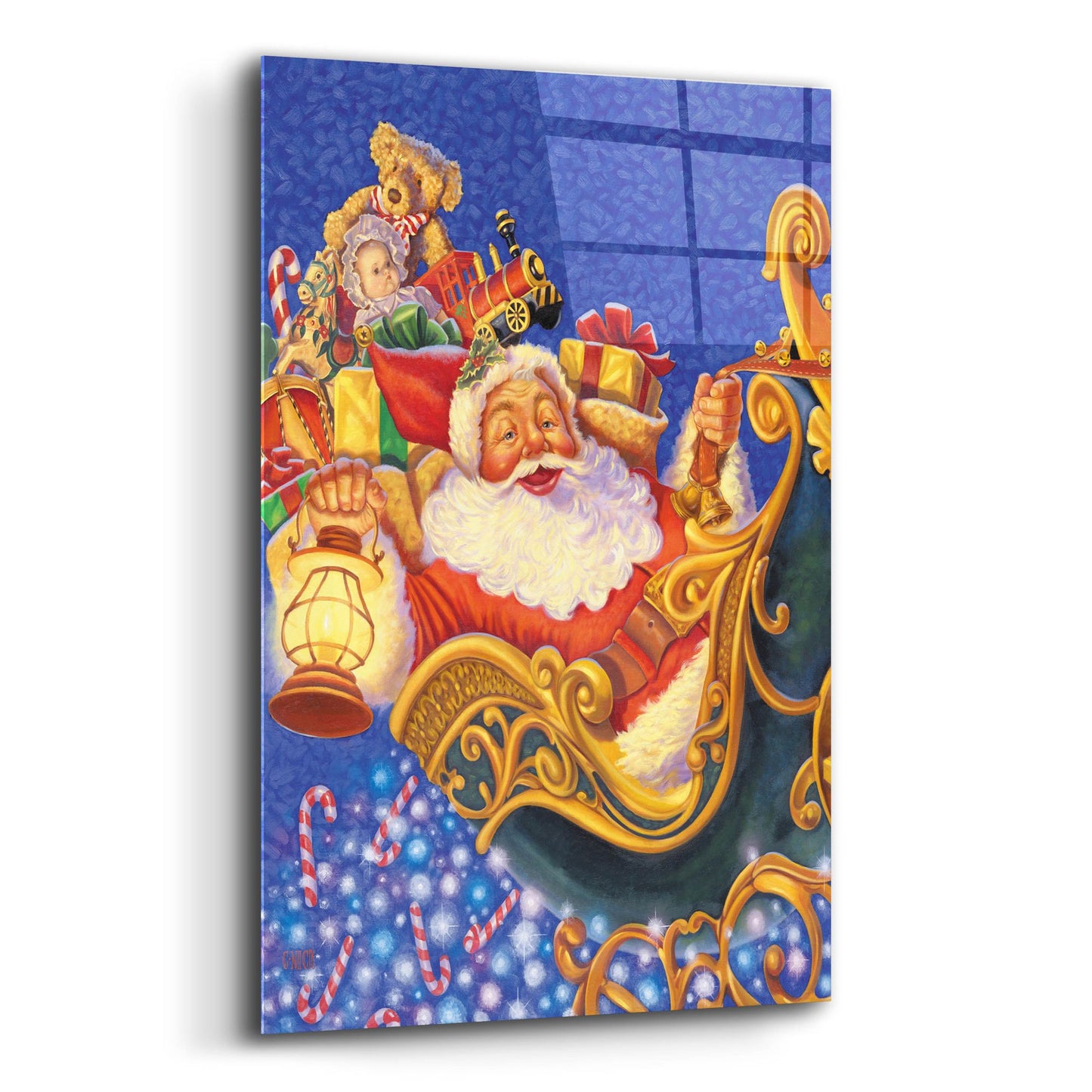 Epic Art 'Santa Sleigh Sparkles' by Christopher Nick, Acrylic Glass Wall Art,12x16