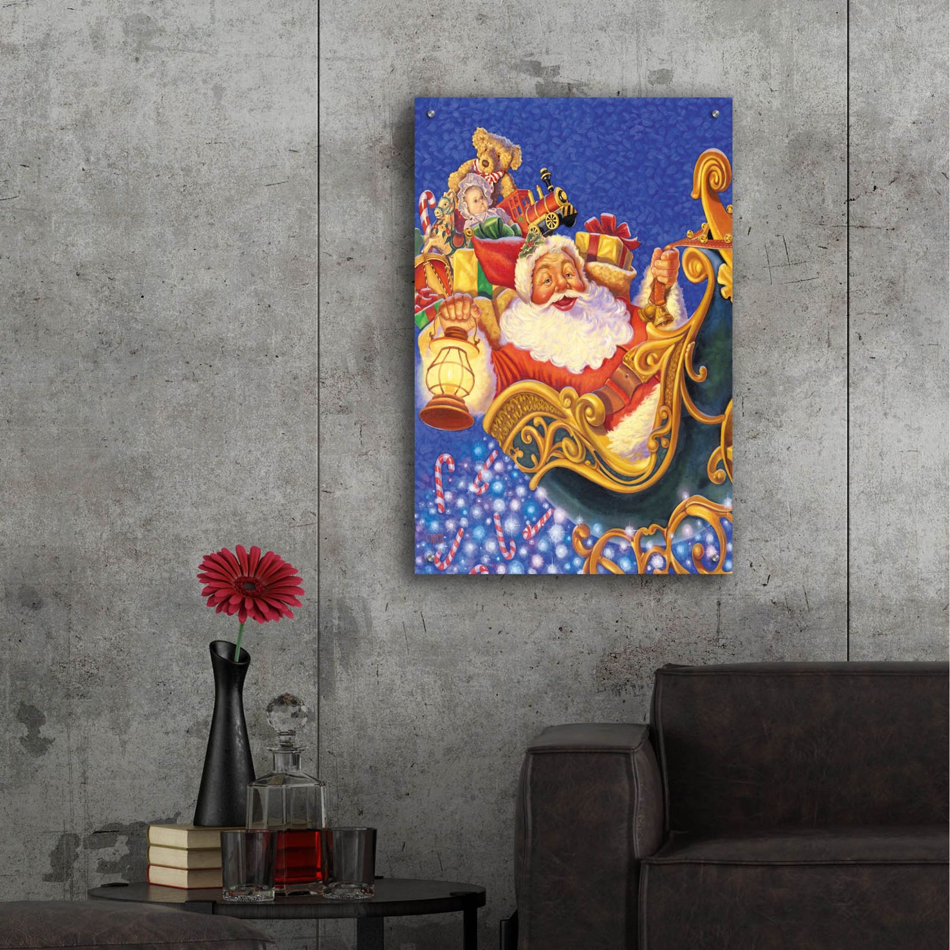 Epic Art 'Santa Sleigh Sparkles' by Christopher Nick, Acrylic Glass Wall Art,24x36