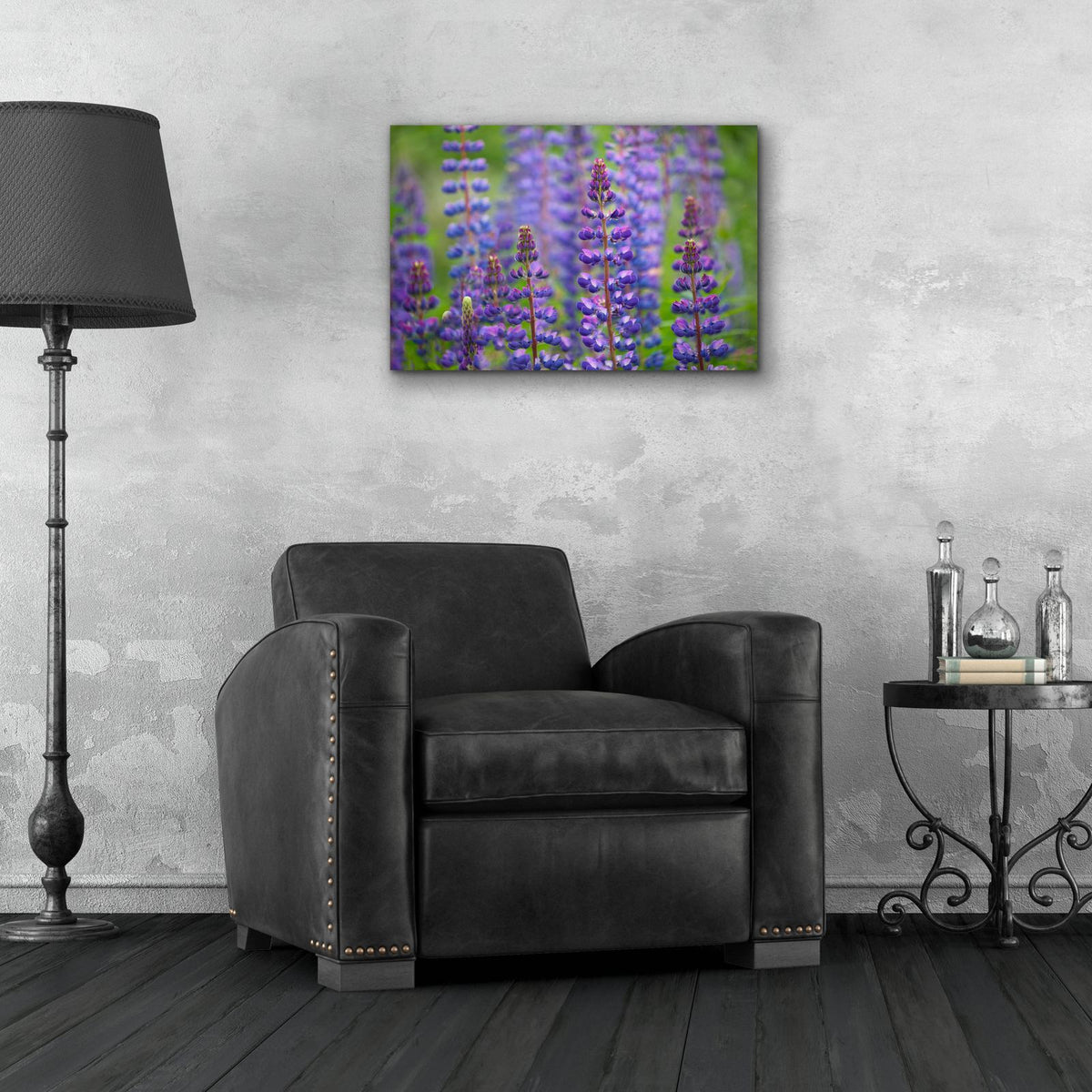 Blue Lupine Flowers by Cora Niele - 24x16 acrylic wall art in a room