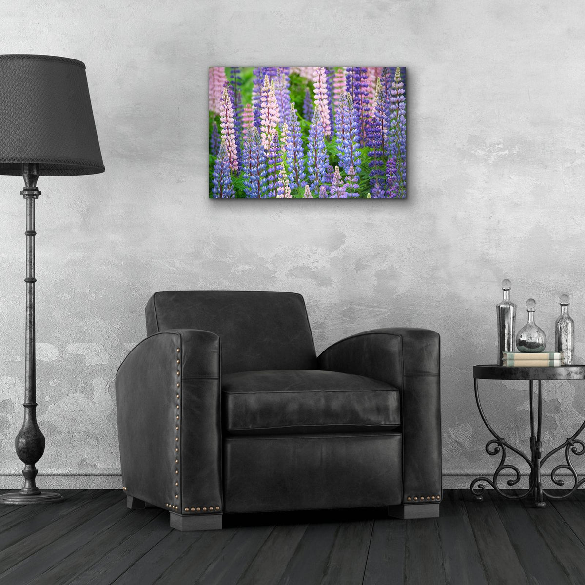 Blue Pink Lupine Field by Cora Niele - 24x16 acrylic wall art in a room