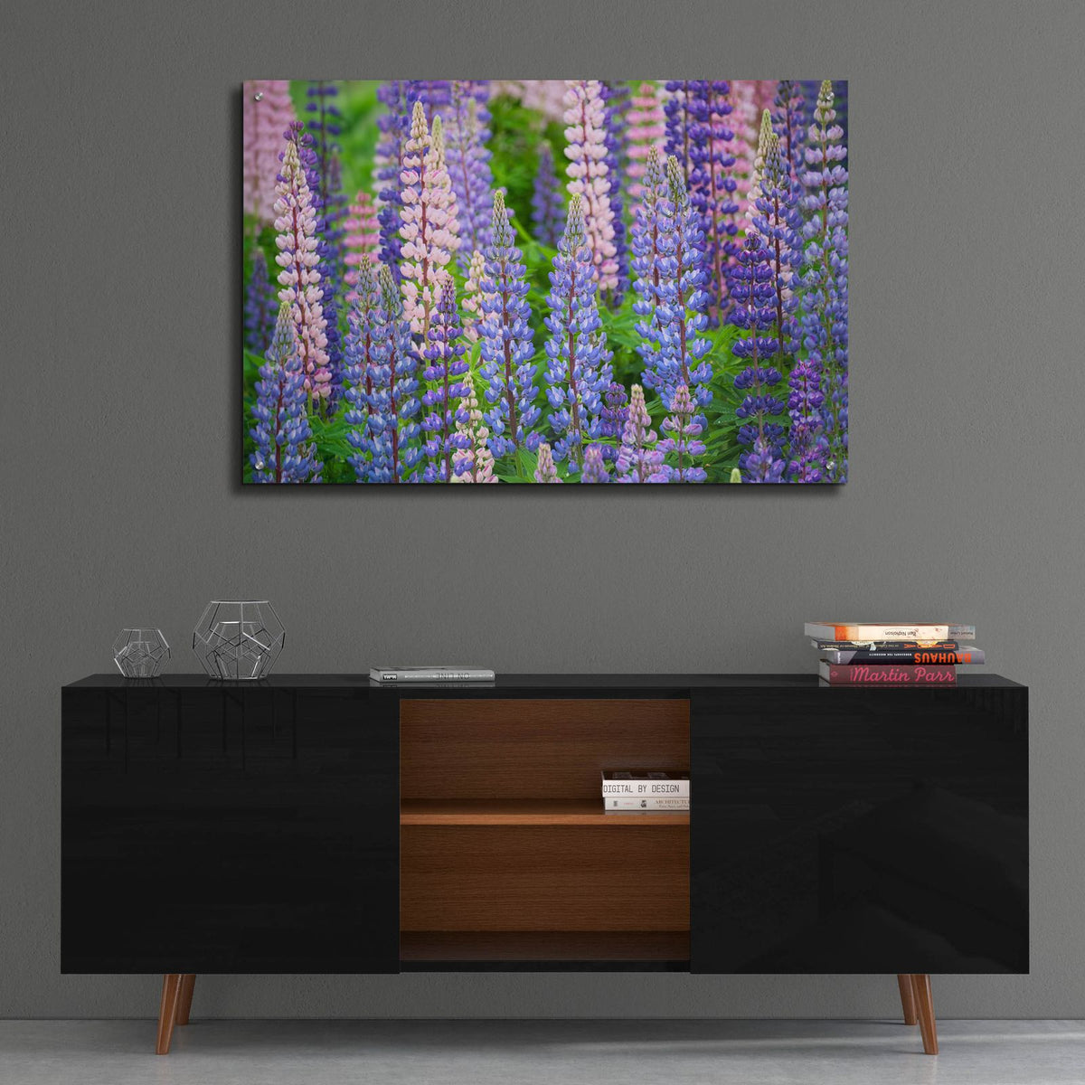 Blue Pink Lupine Field by Cora Niele - 36x24 acrylic wall art in a room