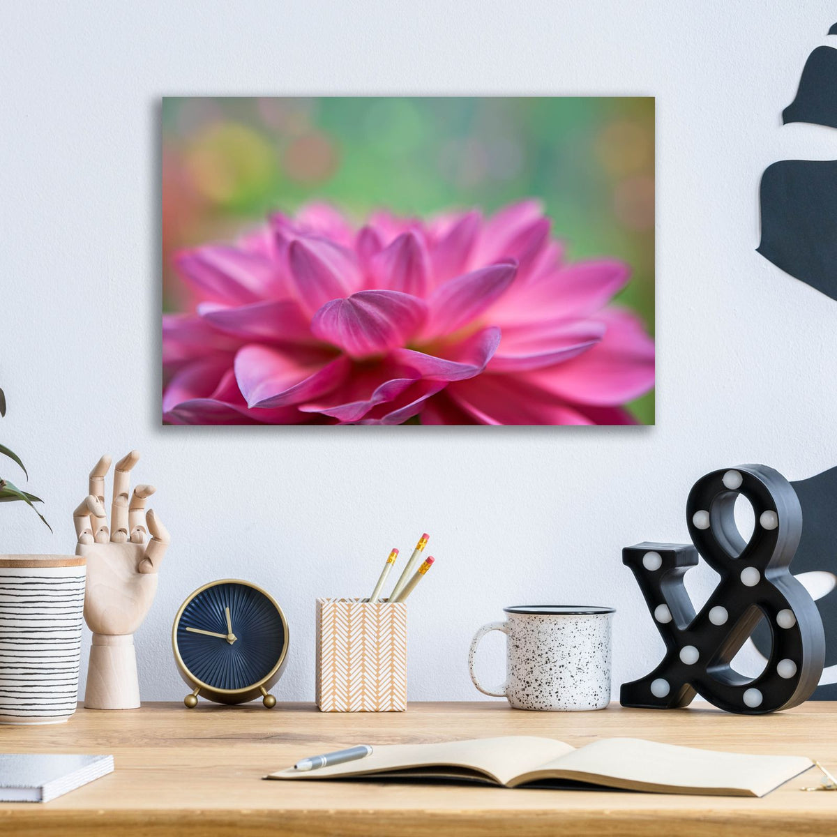 Dahlia Petals by Cora Niele - 16x12 acrylic wall art in a room