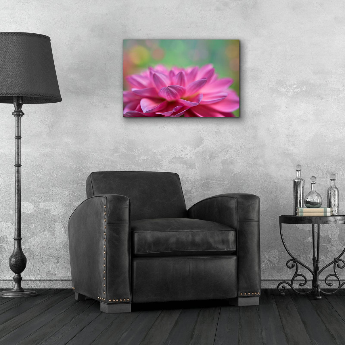 Dahlia Petals by Cora Niele - 24x16 acrylic wall art in a room
