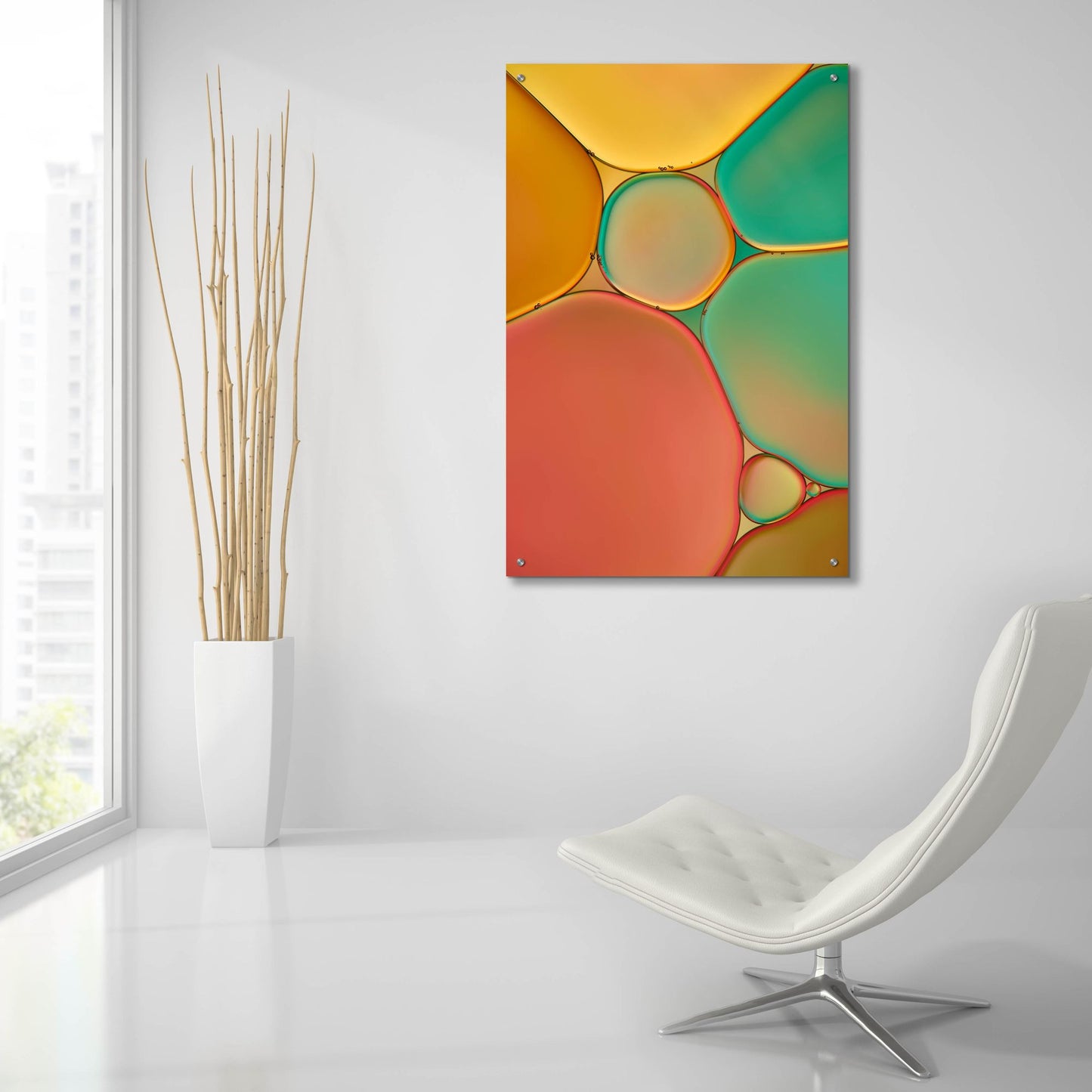 Epic Art 'Red Yellow and Green Drops' by Cora Niele, Acrylic Glass Wall Art,24x36