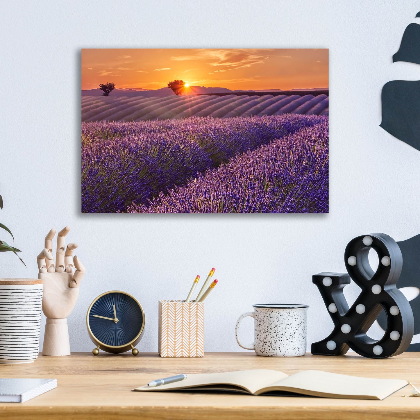 Epic Art 'Lavender Field at Sunset' by Cora Niele, Acrylic Glass Wall Art,16x12