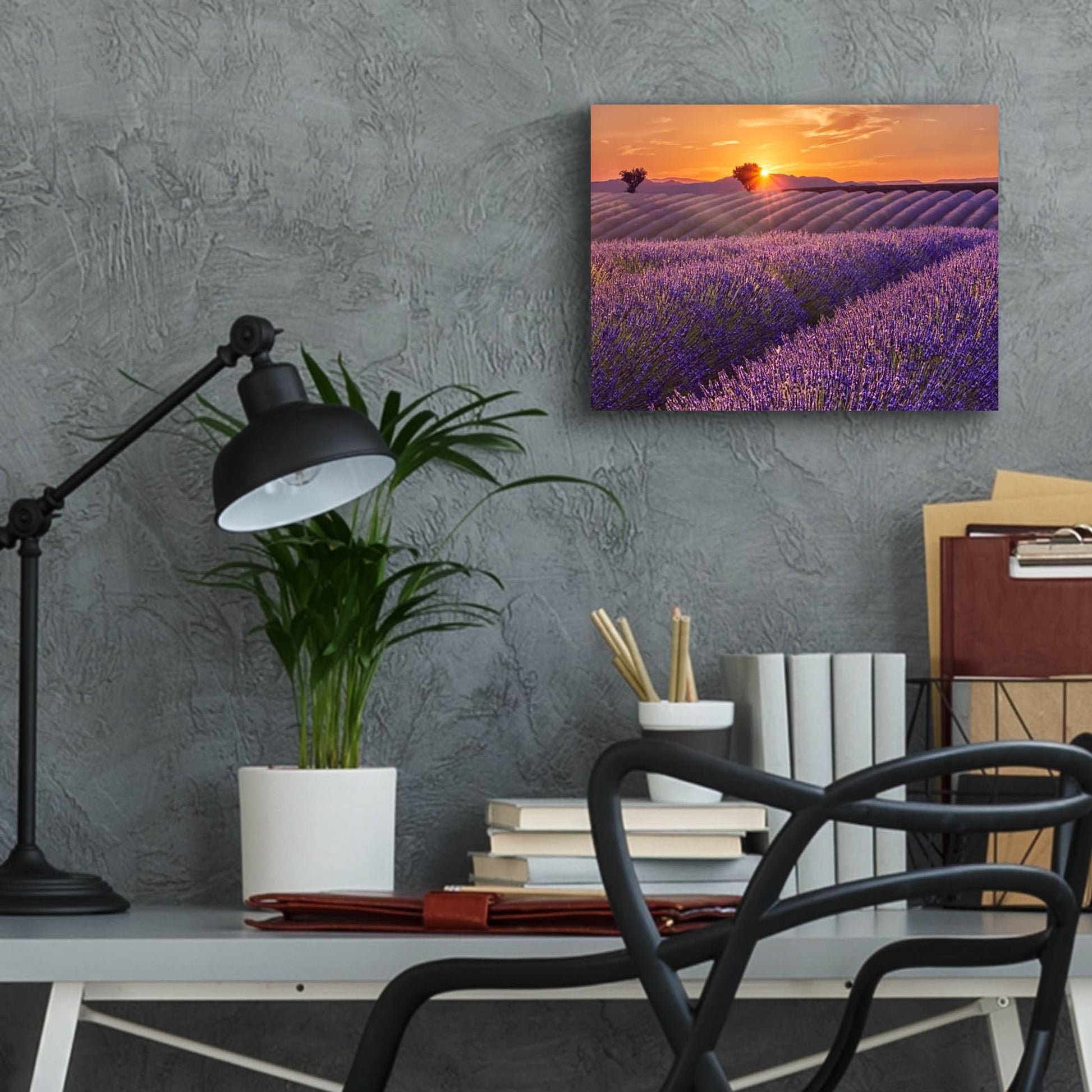 Epic Art 'Lavender Field at Sunset' by Cora Niele, Acrylic Glass Wall Art,16x12