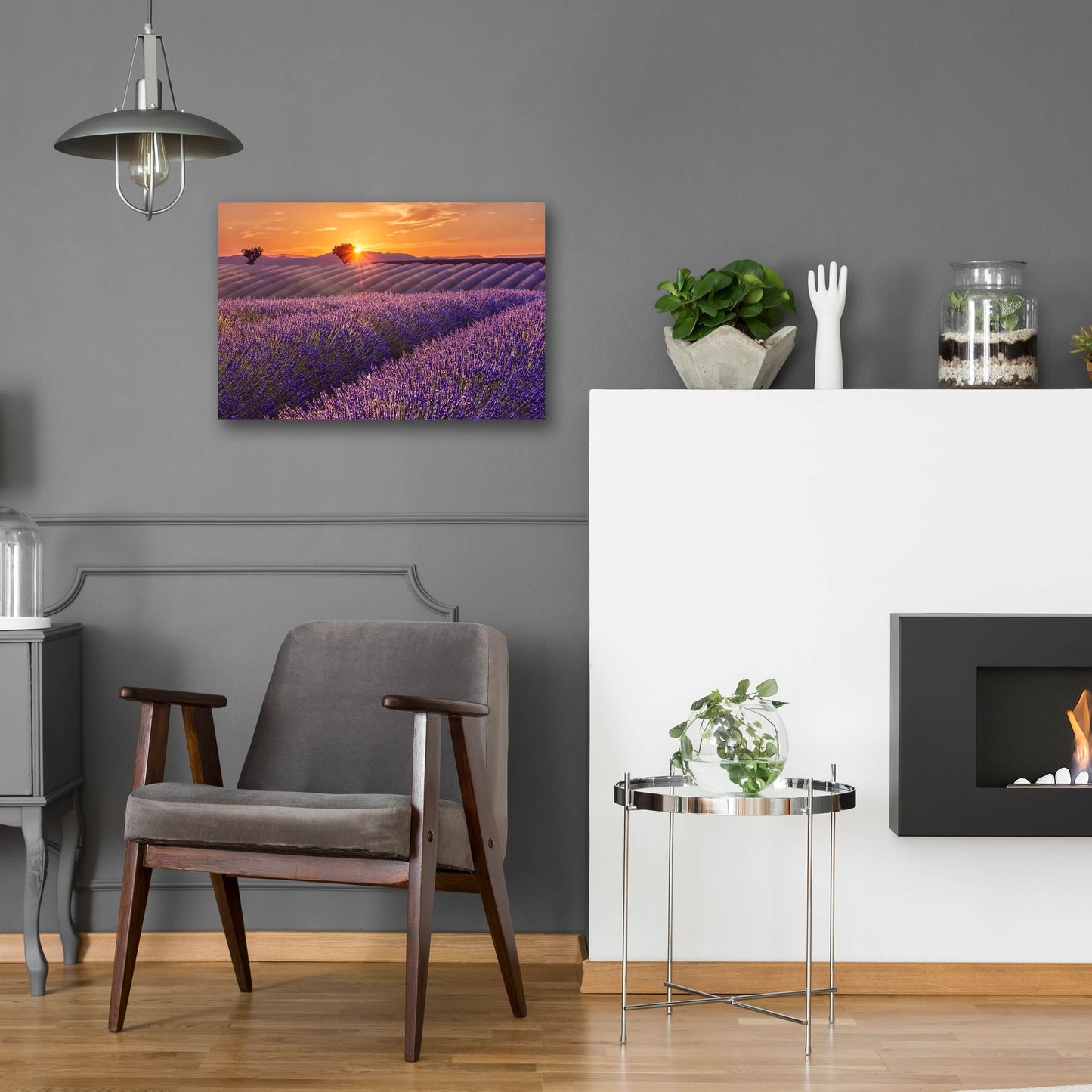 Epic Art 'Lavender Field at Sunset' by Cora Niele, Acrylic Glass Wall Art,24x16