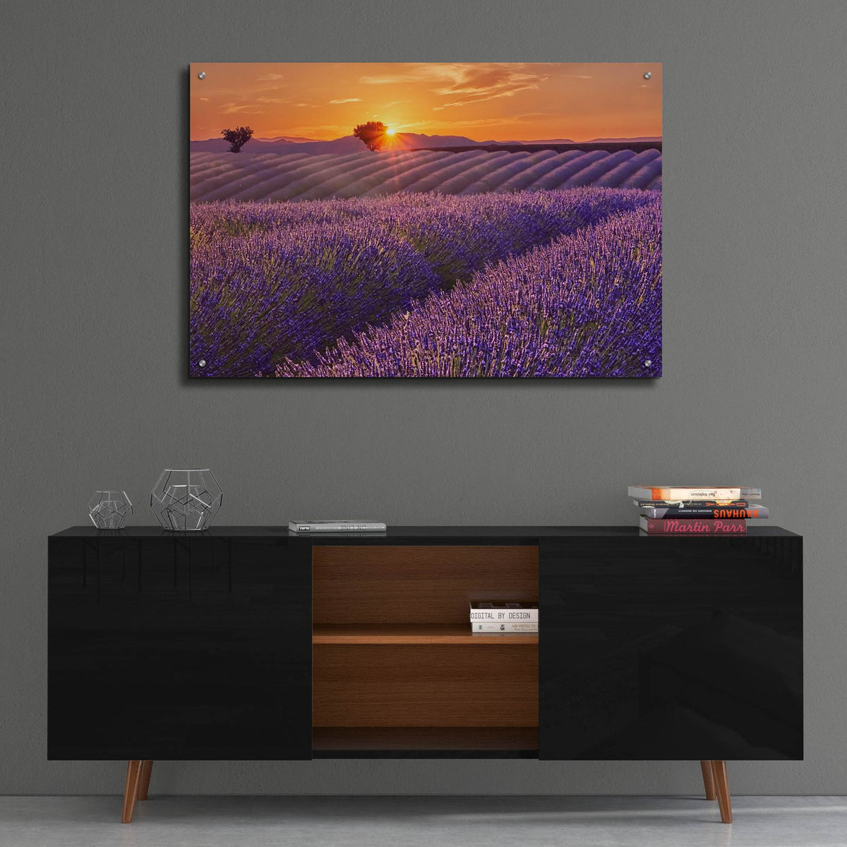 Lavender Field at Sunset by Cora Niele - 36x24 acrylic wall art in a room