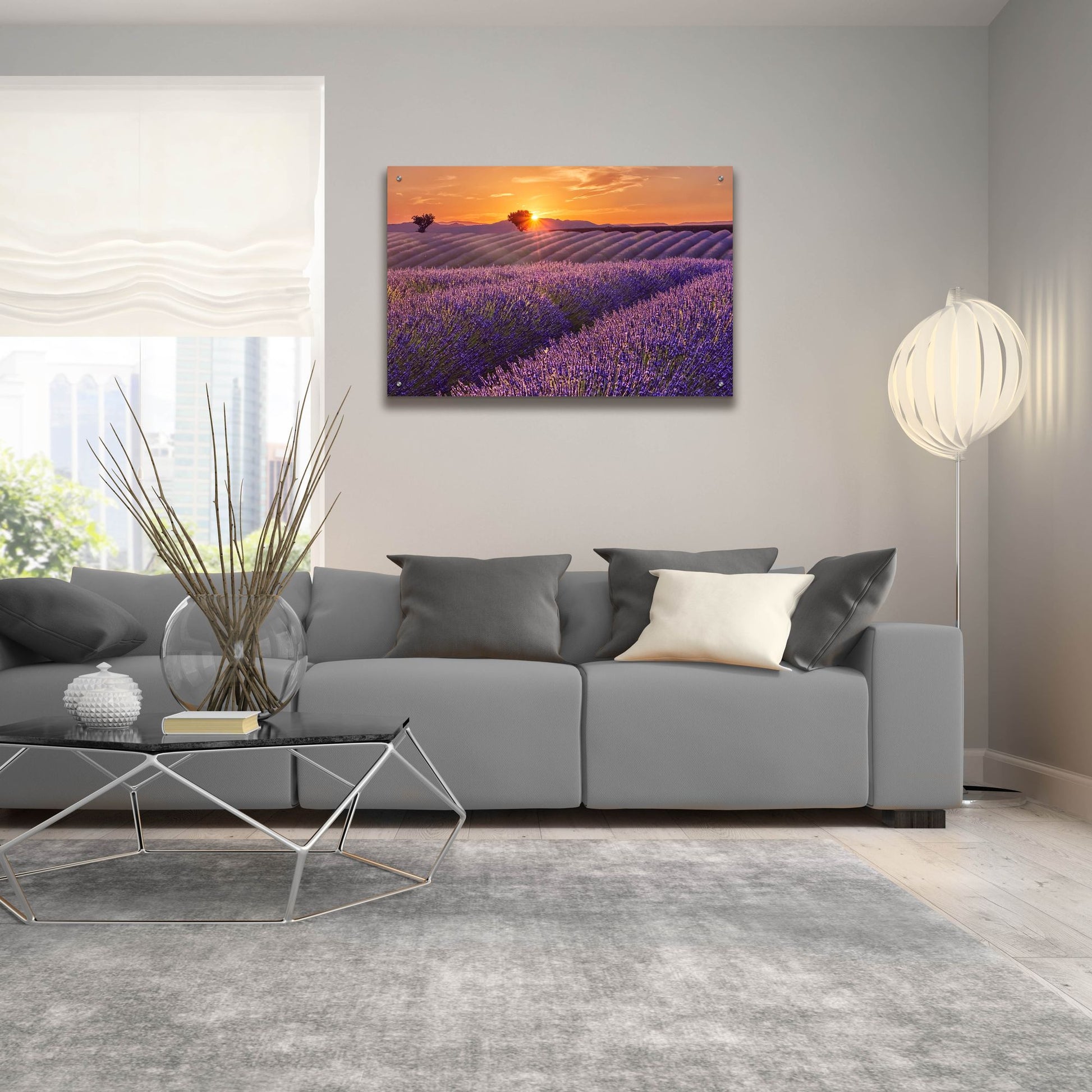 Epic Art 'Lavender Field at Sunset' by Cora Niele, Acrylic Glass Wall Art,36x24