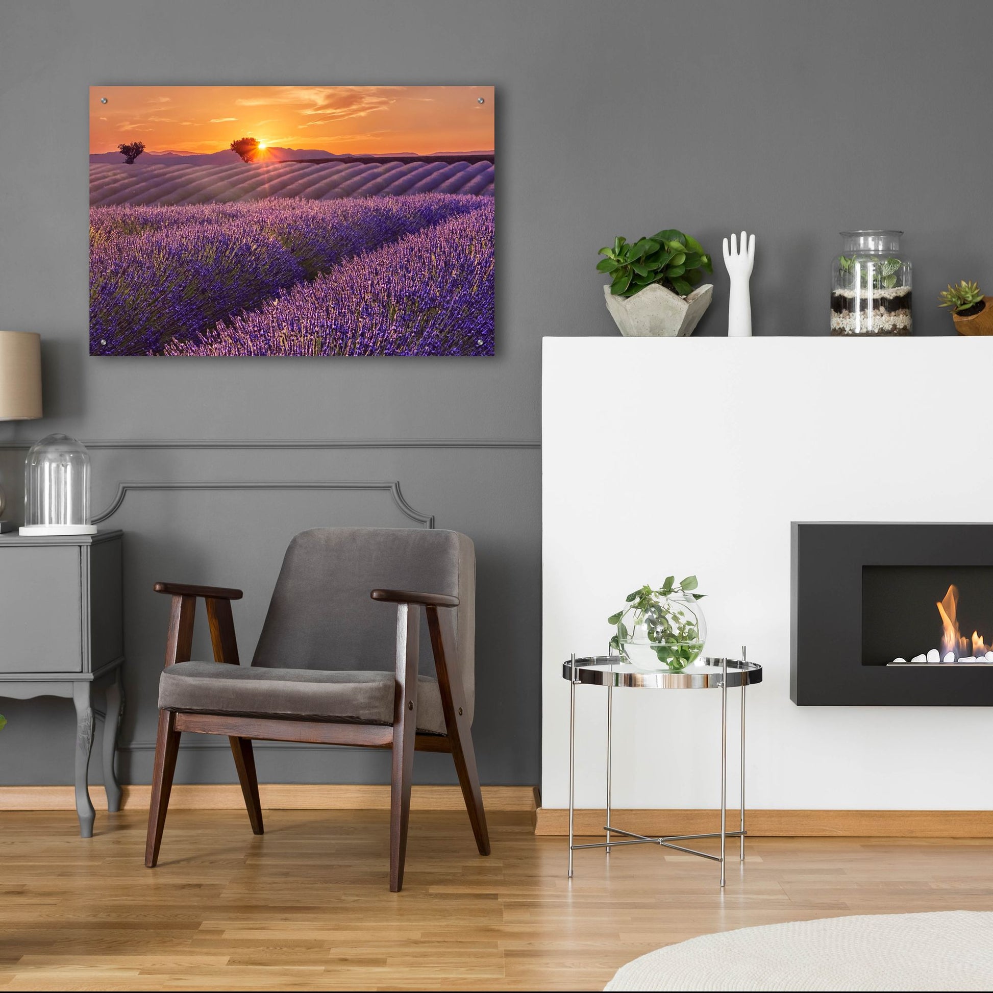 Epic Art 'Lavender Field at Sunset' by Cora Niele, Acrylic Glass Wall Art,36x24