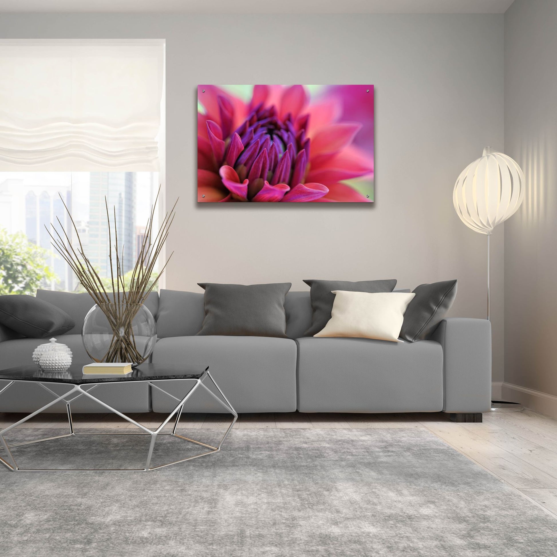 Epic Art 'Dahlia Centre Pink Purple' by Cora Niele, Acrylic Glass Wall Art,36x24