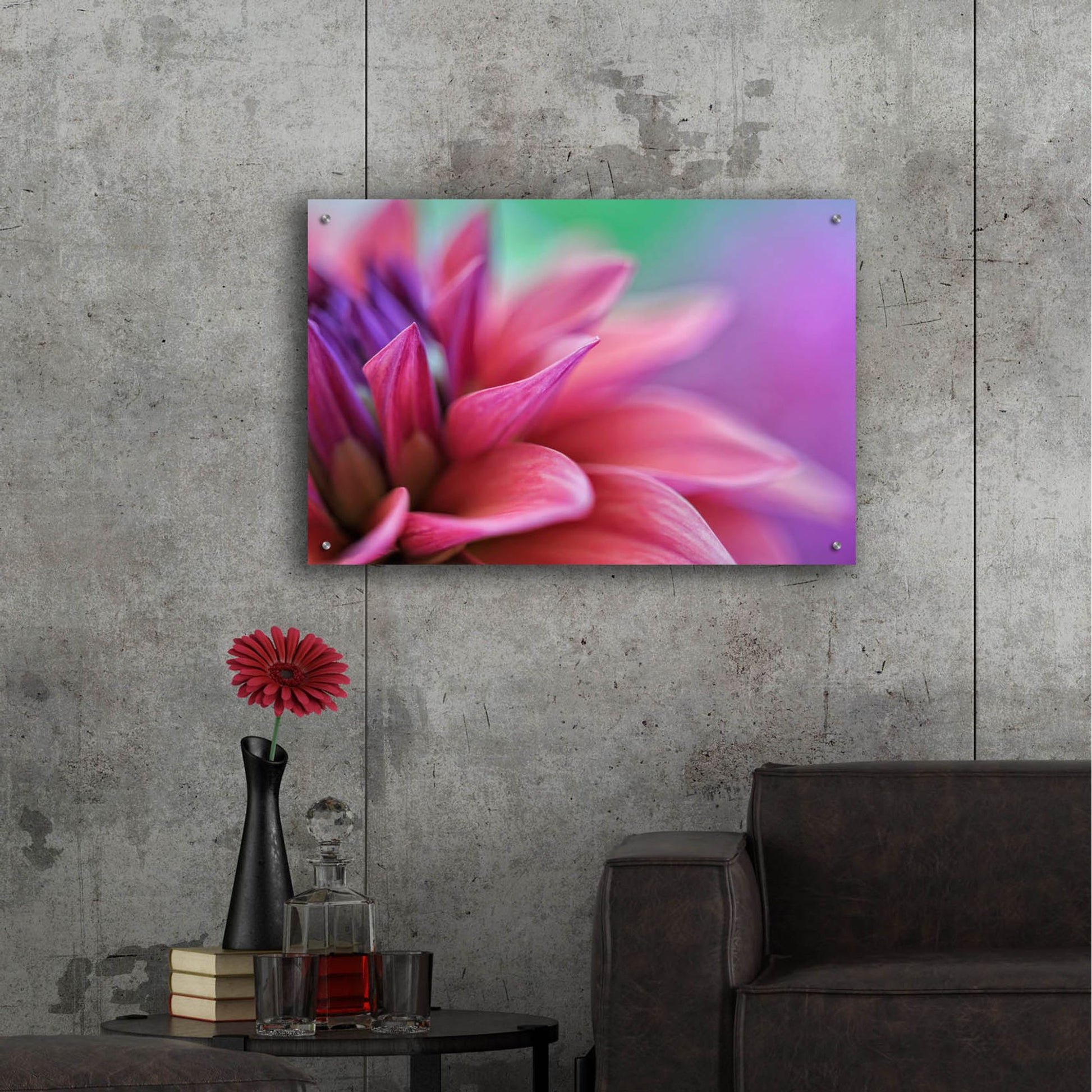 Epic Art 'Dahlia Petals Pink Purple' by Cora Niele, Acrylic Glass Wall Art,36x24