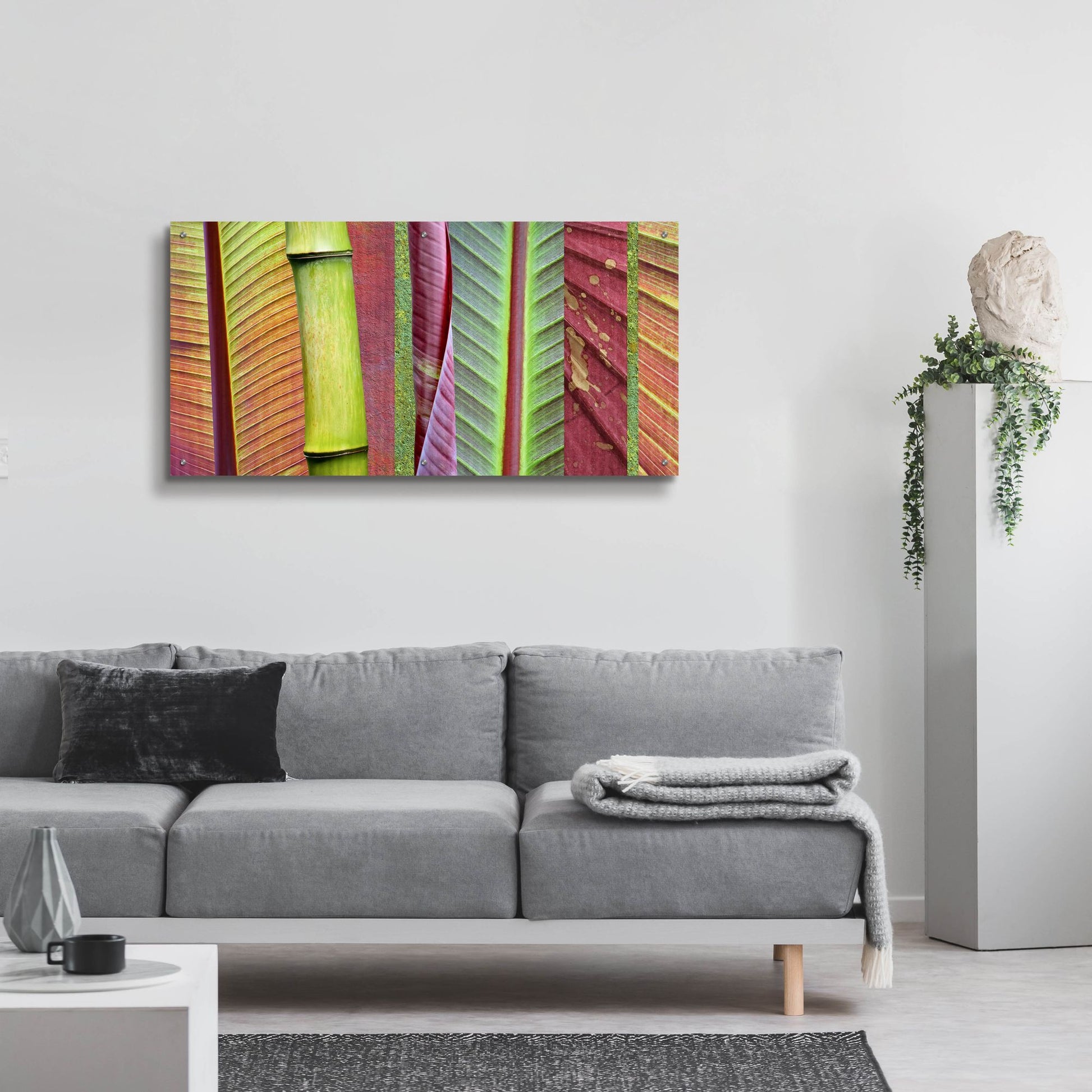 Epic Art 'Green and Red Leaf Collage' by Cora Niele, Acrylic Glass Wall Art,48x24