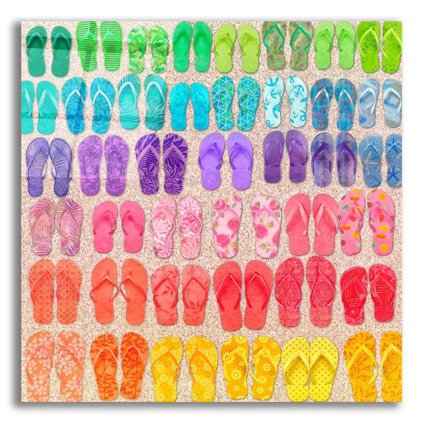 Epic Art 'Rainbow Flipflops' by Cora Niele, Acrylic Glass Wall Art,12x12