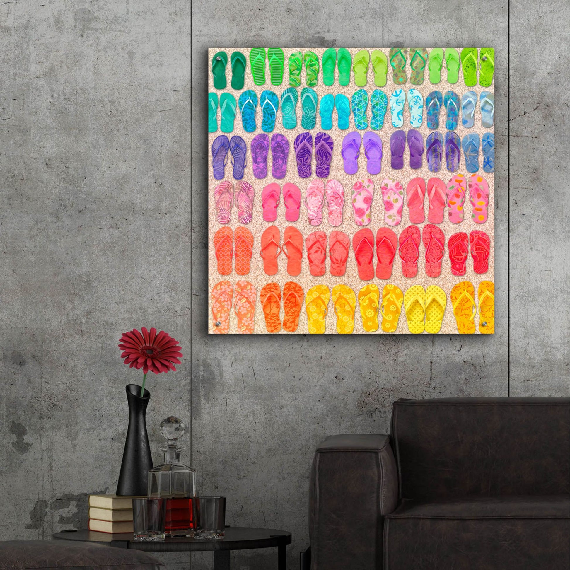 Epic Art 'Rainbow Flipflops' by Cora Niele, Acrylic Glass Wall Art,36x36