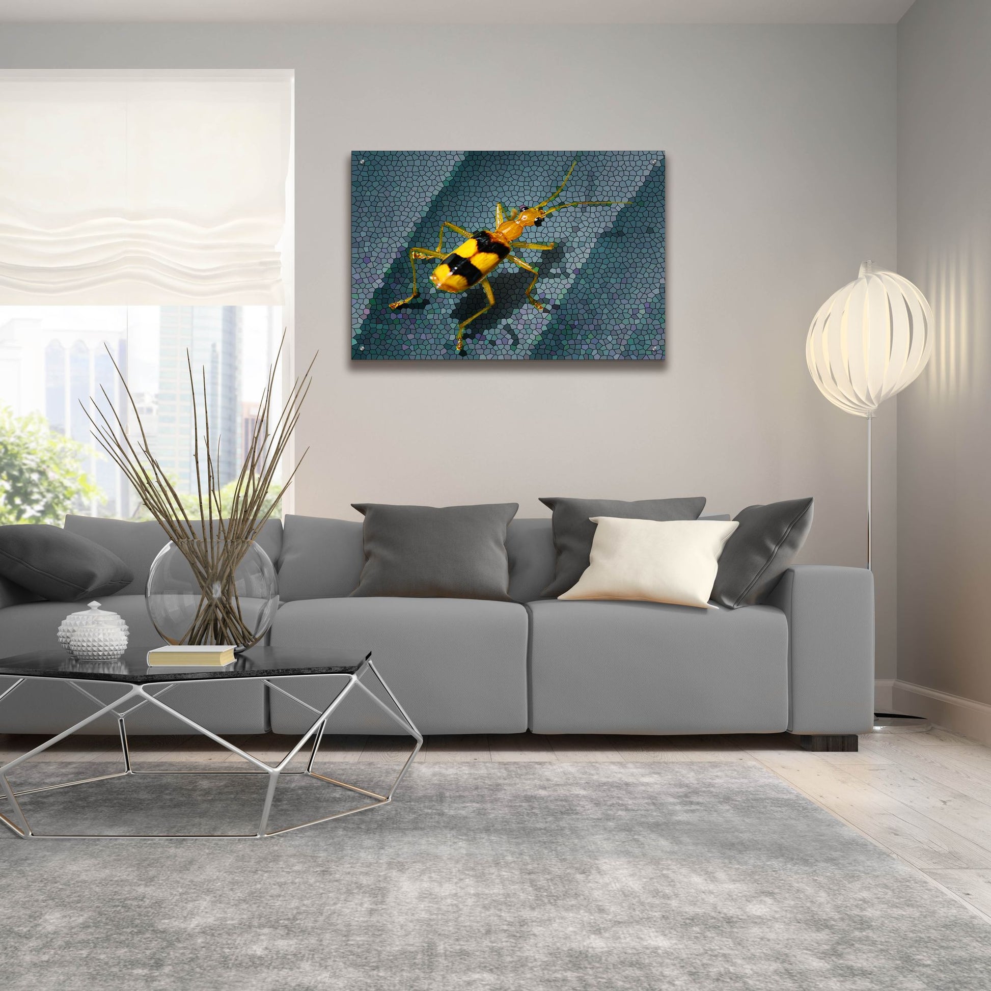 Epic Art 'Yellow Bug' by Dana Brett Munach, Acrylic Glass Wall Art,36x24