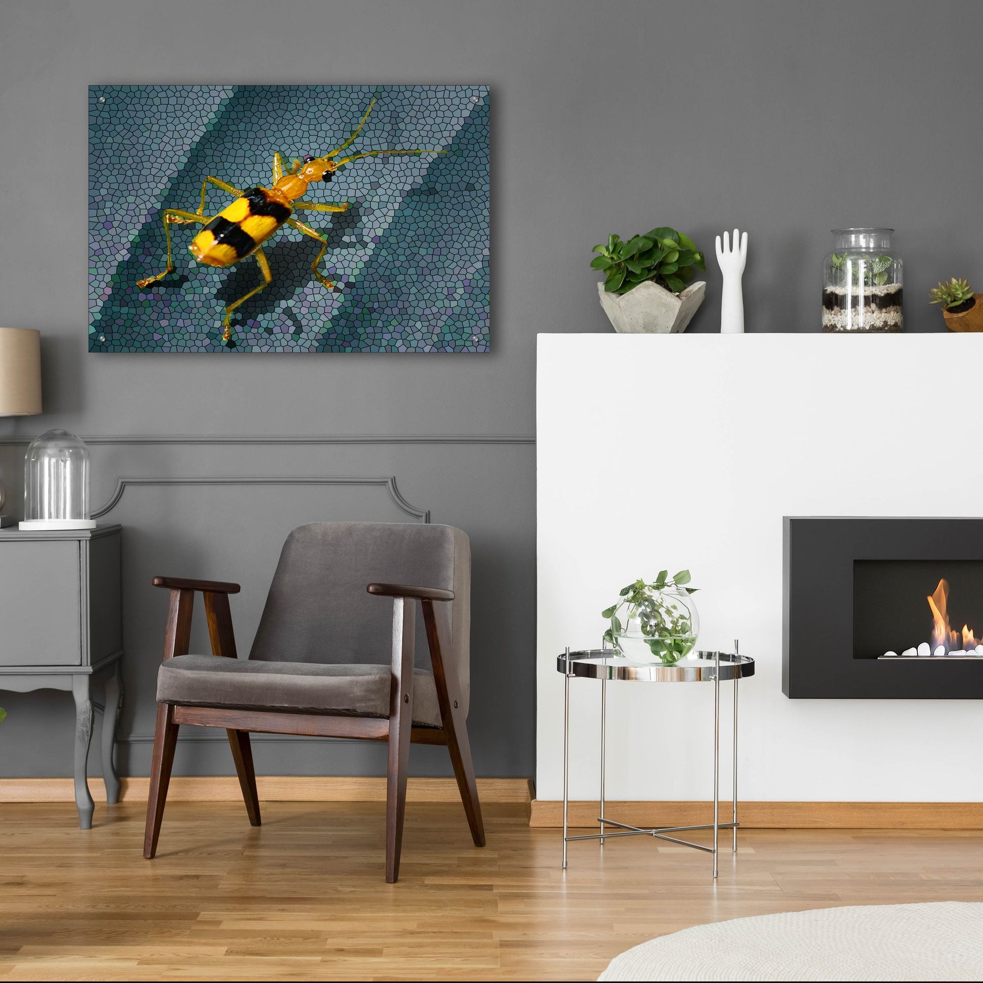 Epic Art 'Yellow Bug' by Dana Brett Munach, Acrylic Glass Wall Art,36x24