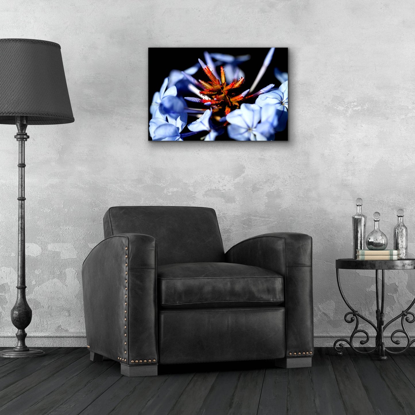 Epic Art 'Blue And Orange Flower' by Dana Brett Munach, Acrylic Glass Wall Art,24x16