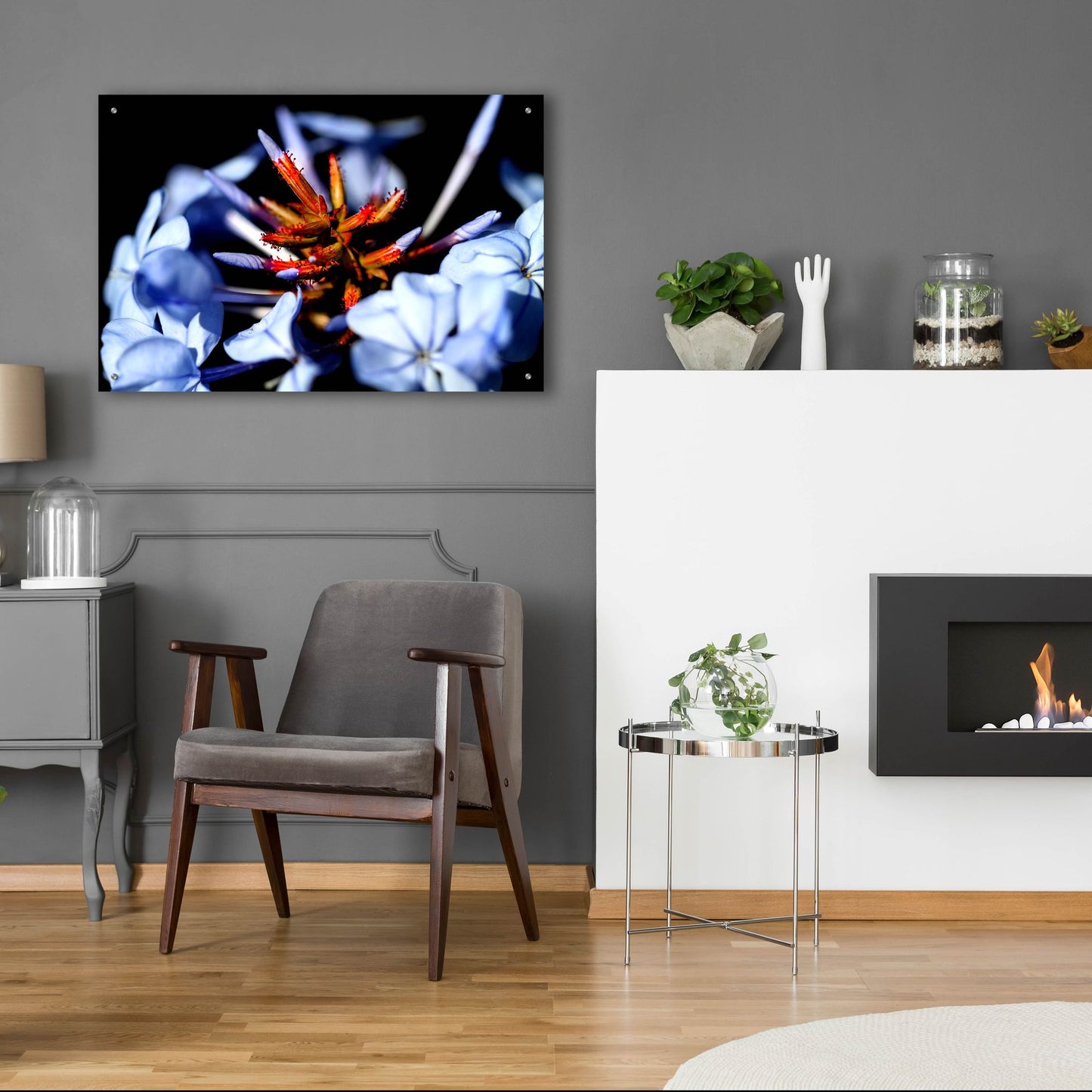 Epic Art 'Blue And Orange Flower' by Dana Brett Munach, Acrylic Glass Wall Art,36x24