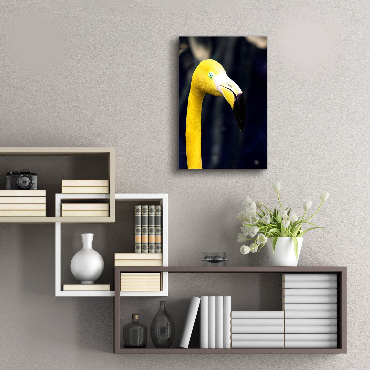 Epic Art 'Yellow Flamingo' by Dana Brett Munach, Acrylic Glass Wall Art,16x24