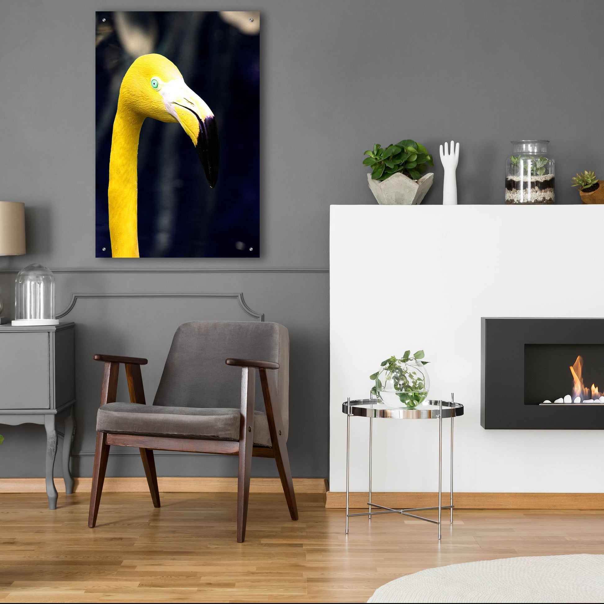 Epic Art 'Yellow Flamingo' by Dana Brett Munach, Acrylic Glass Wall Art,24x36