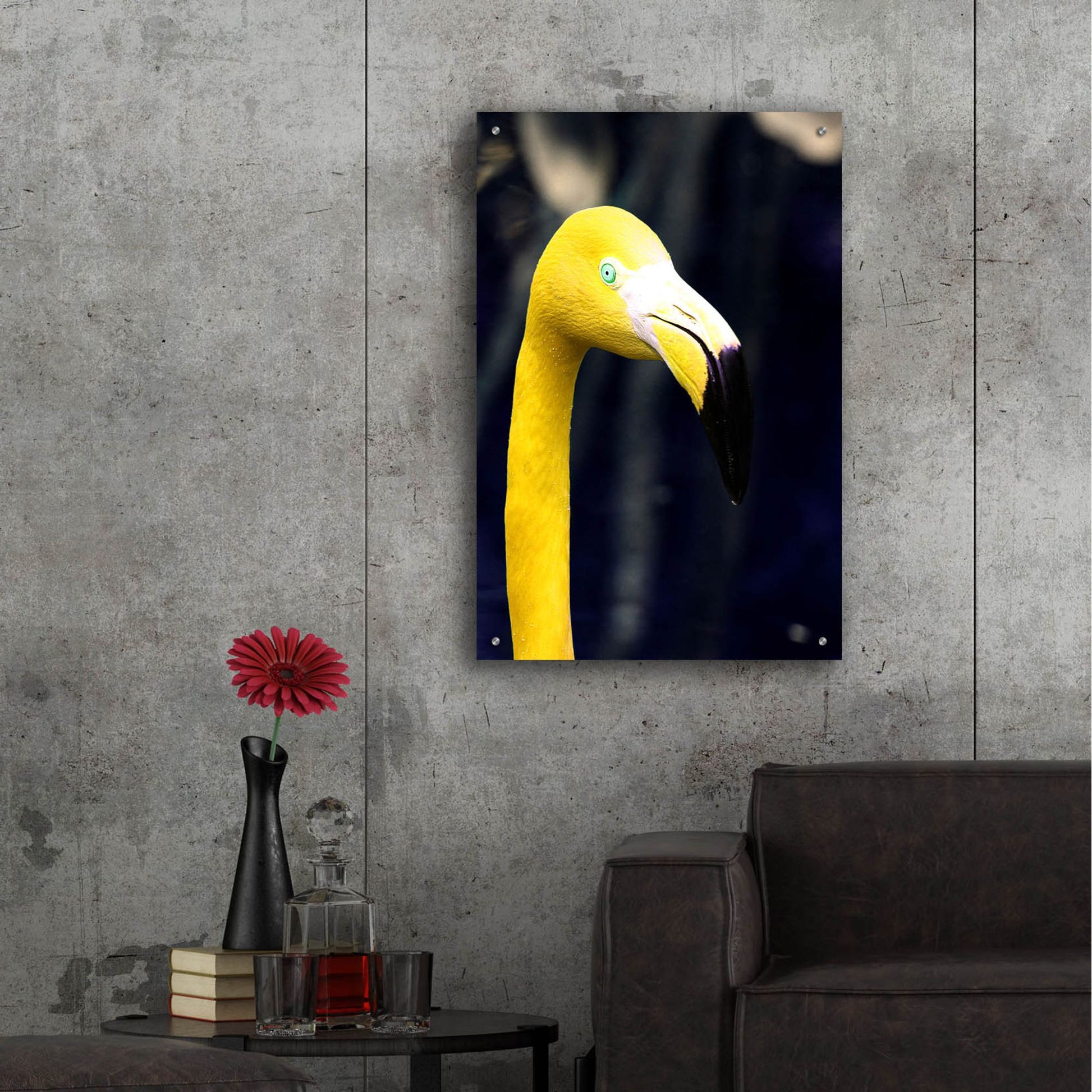 Epic Art 'Yellow Flamingo' by Dana Brett Munach, Acrylic Glass Wall Art,24x36