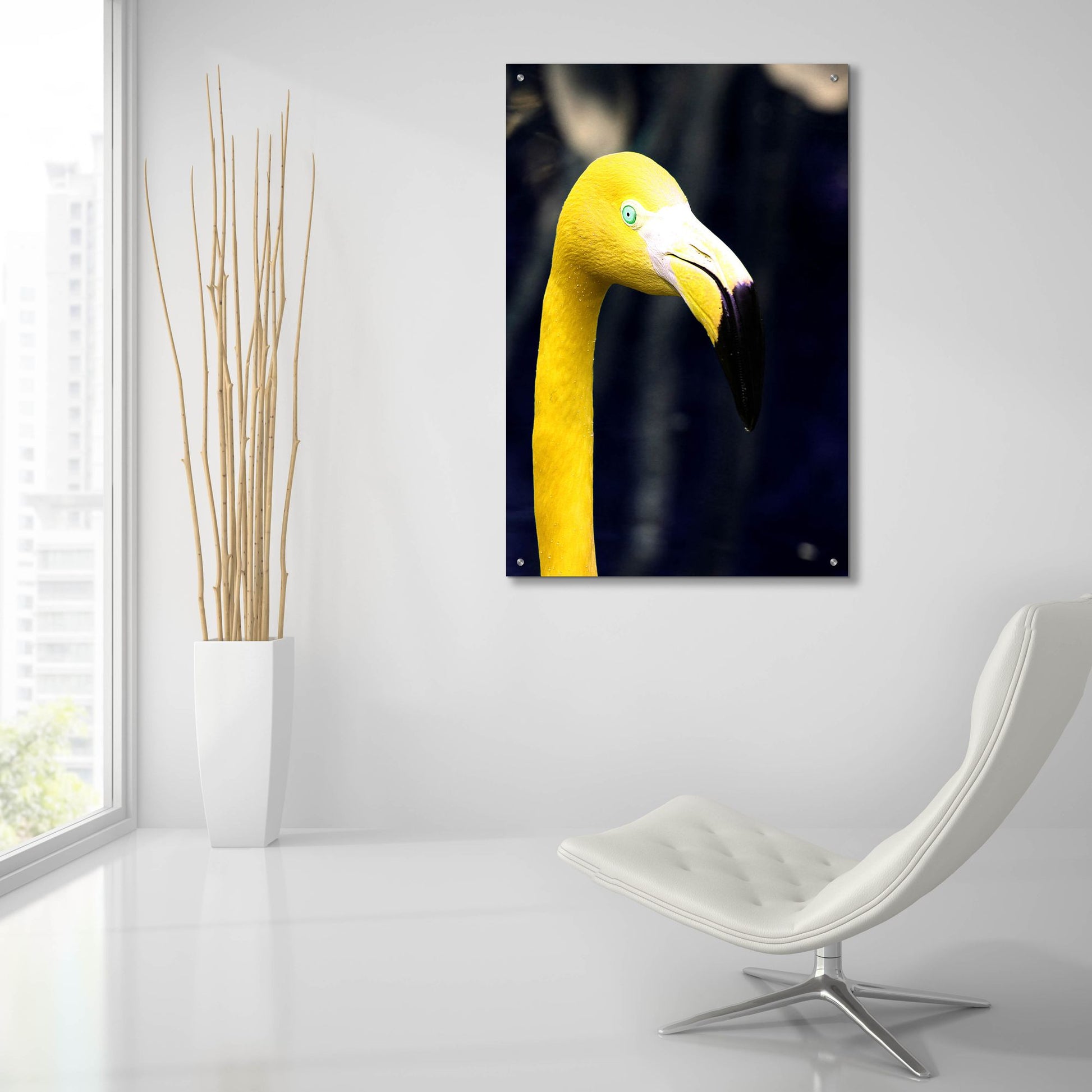 Epic Art 'Yellow Flamingo' by Dana Brett Munach, Acrylic Glass Wall Art,24x36