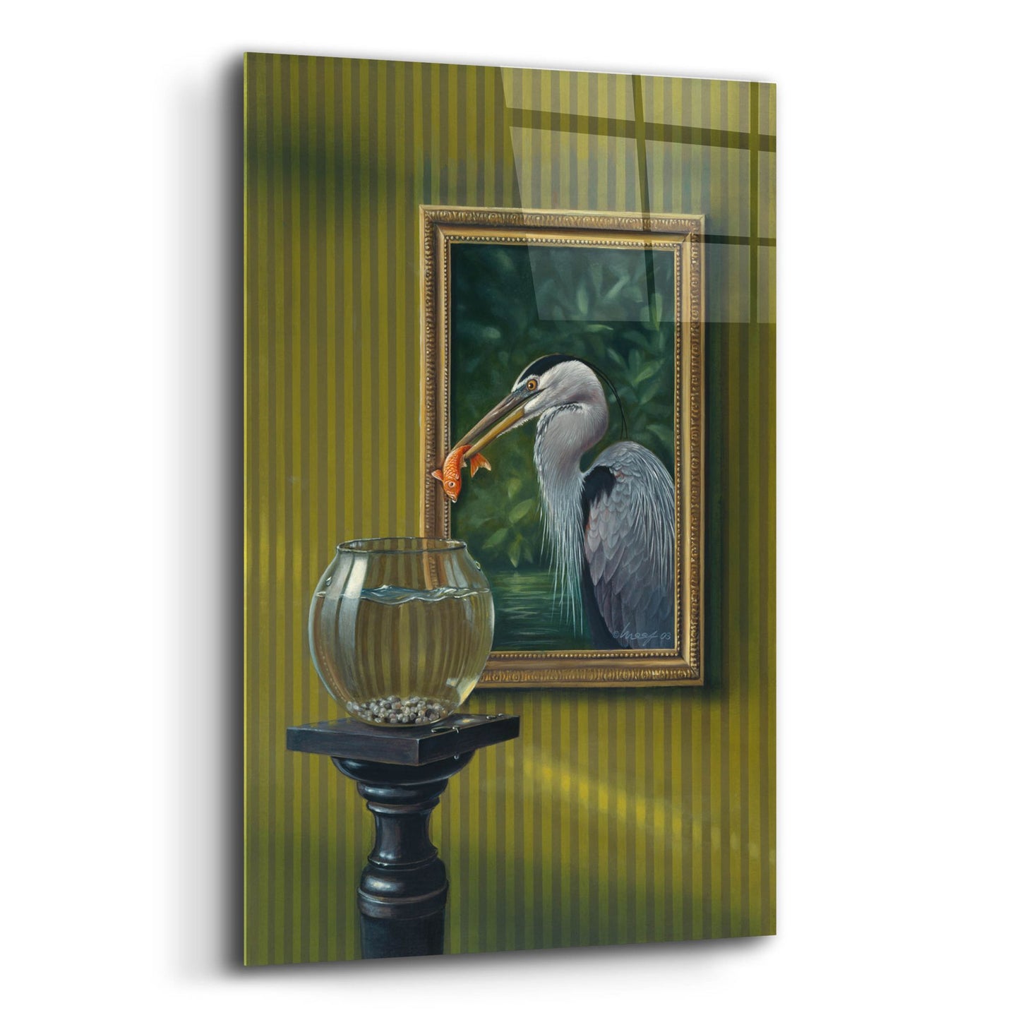 Epic Art 'Heron And Goldfish' by Harro Maass, Acrylic Glass Wall Art,12x16