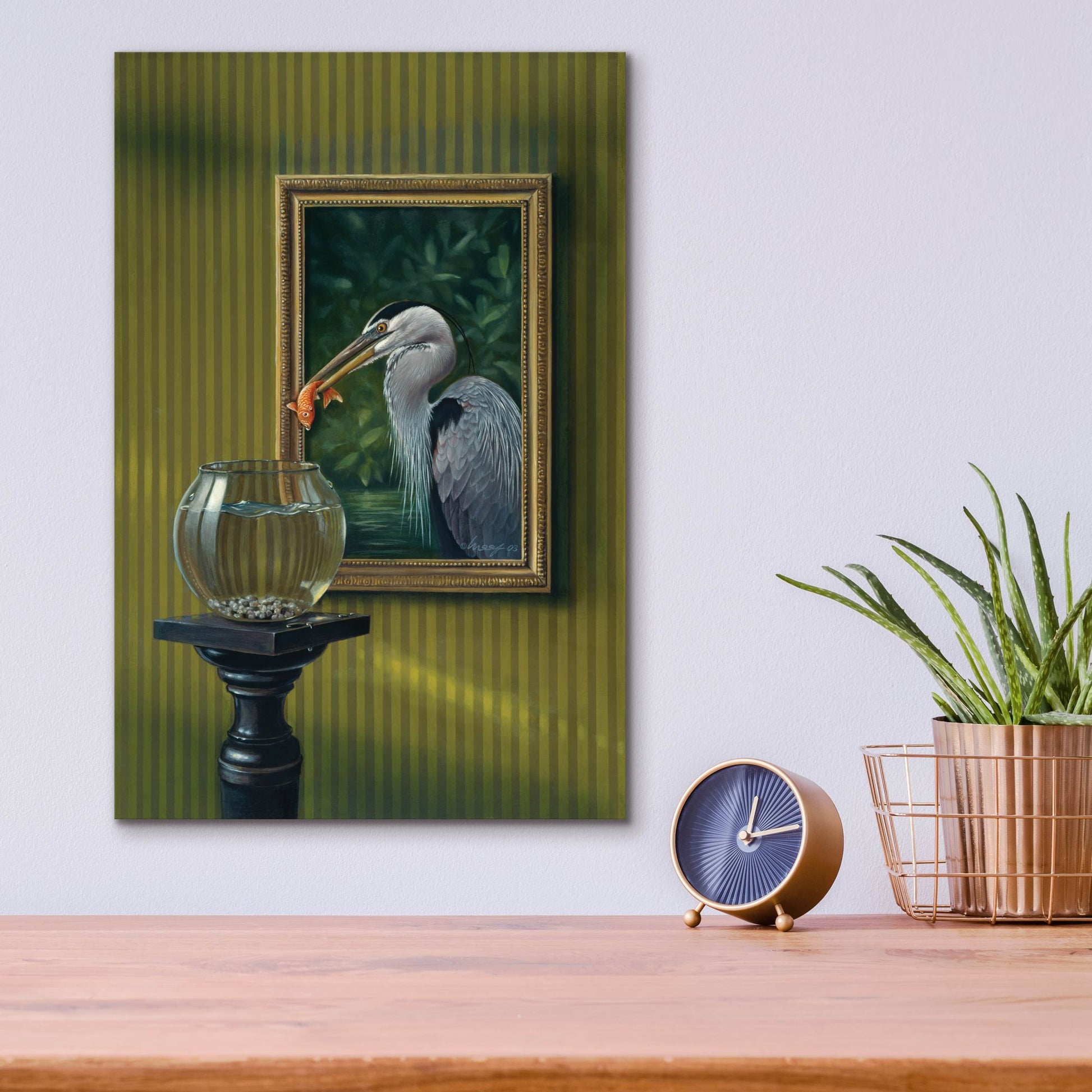 Epic Art 'Heron And Goldfish' by Harro Maass, Acrylic Glass Wall Art,12x16