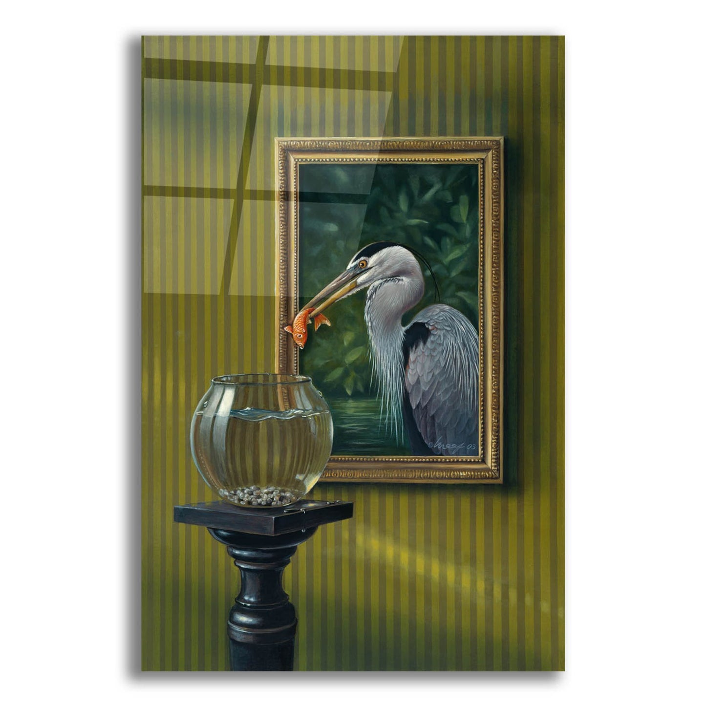 Epic Art 'Heron And Goldfish' by Harro Maass, Acrylic Glass Wall Art,12x16