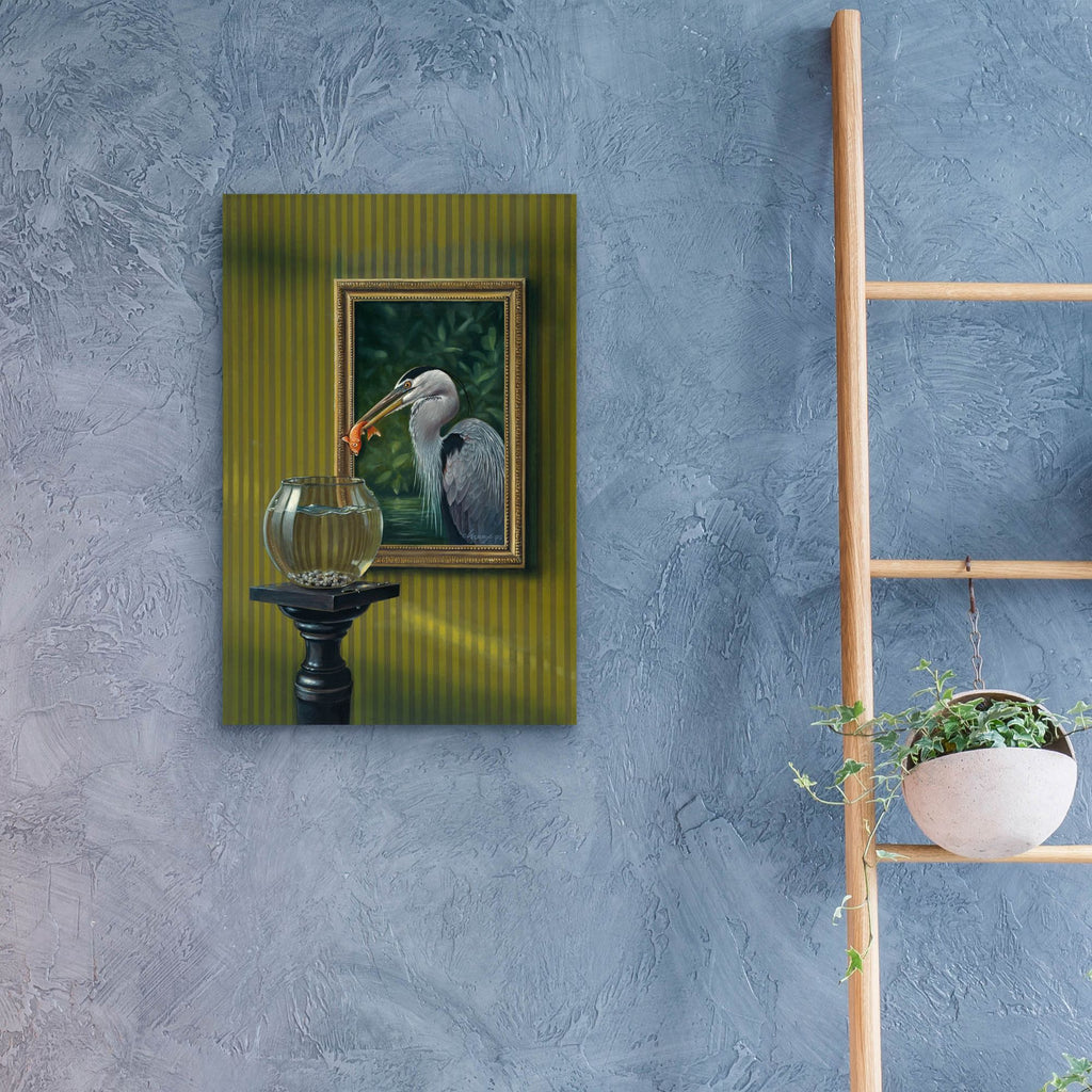 Epic Art 'Heron And Goldfish' by Harro Maass, Acrylic Glass Wall Art,16x24