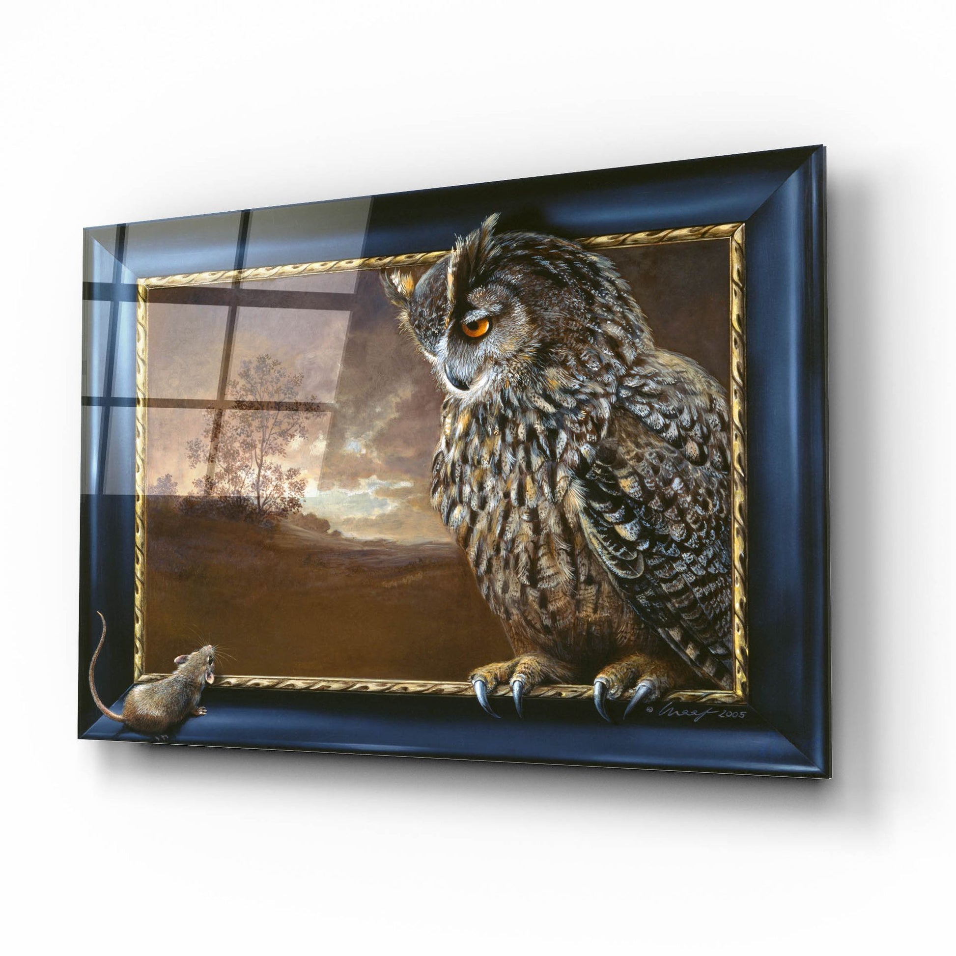 Epic Art 'Eagle Owl And Mouse' by Harro Maass, Acrylic Glass Wall Art,16x12