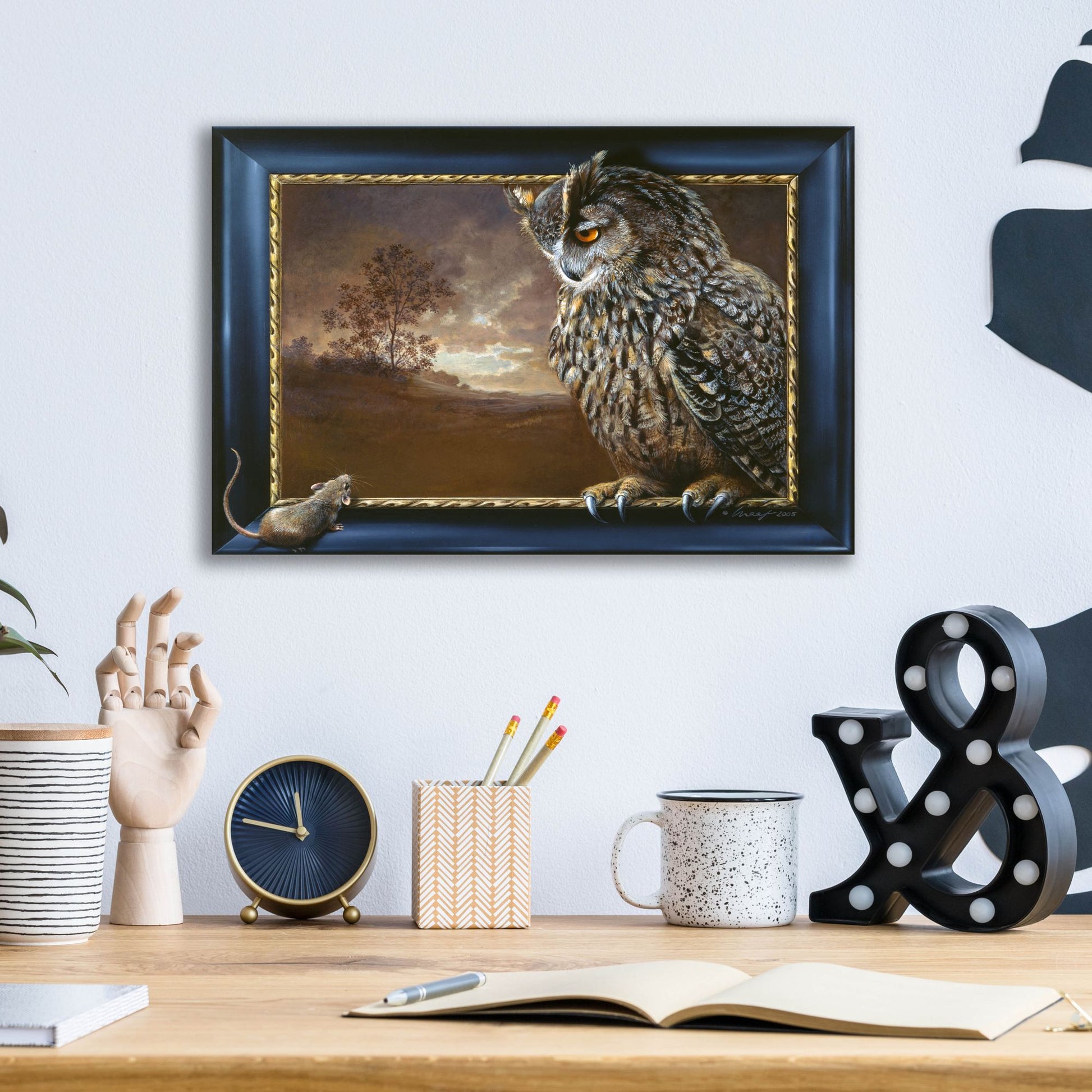 Epic Art 'Eagle Owl And Mouse' by Harro Maass, Acrylic Glass Wall Art,16x12