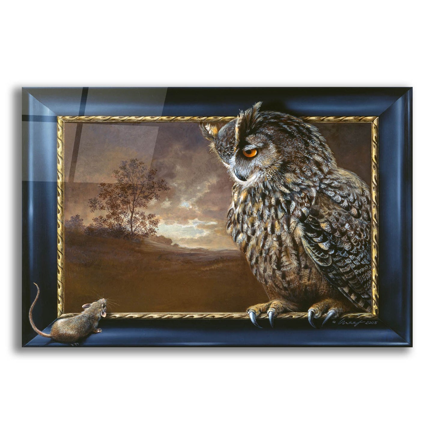 Epic Art 'Eagle Owl And Mouse' by Harro Maass, Acrylic Glass Wall Art,16x12