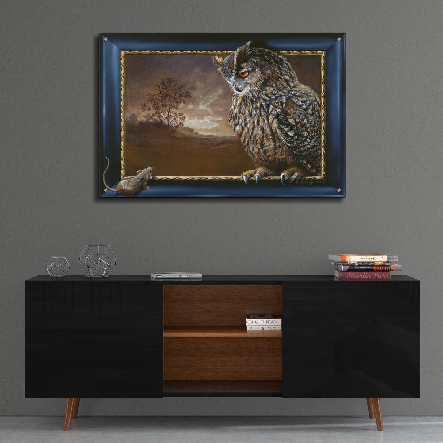 Epic Art 'Eagle Owl And Mouse' by Harro Maass, Acrylic Glass Wall Art,36x24