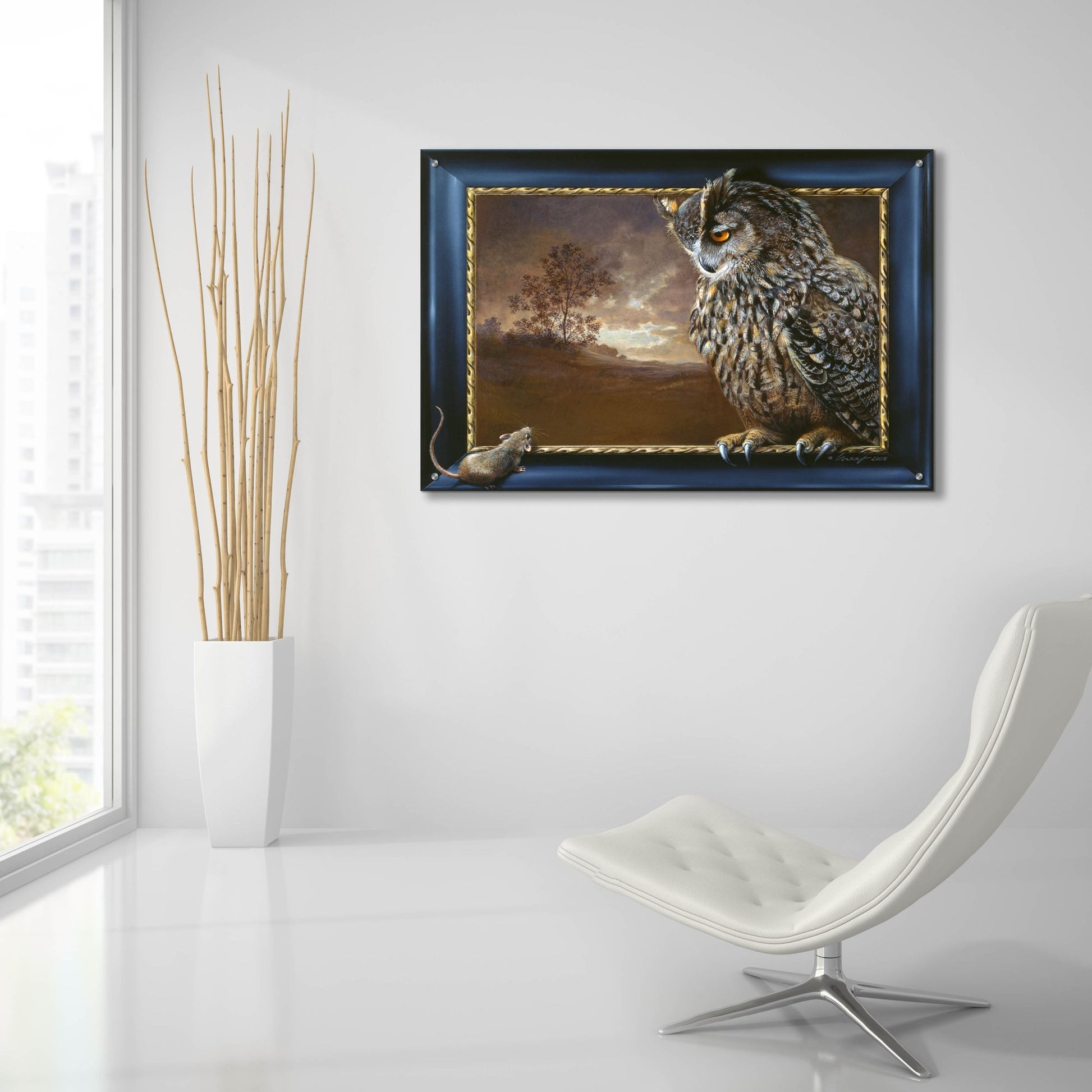 Epic Art 'Eagle Owl And Mouse' by Harro Maass, Acrylic Glass Wall Art,36x24