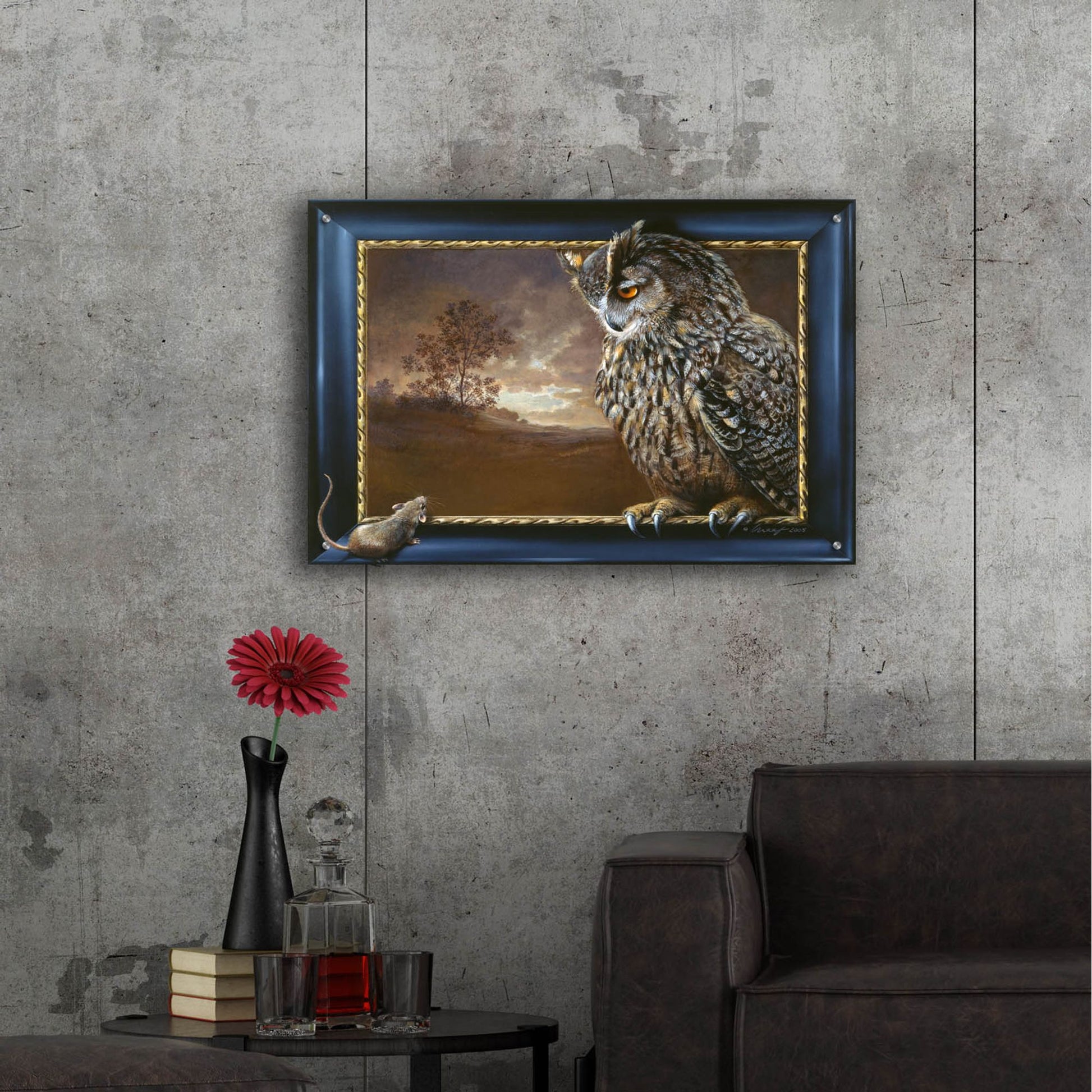 Epic Art 'Eagle Owl And Mouse' by Harro Maass, Acrylic Glass Wall Art,36x24