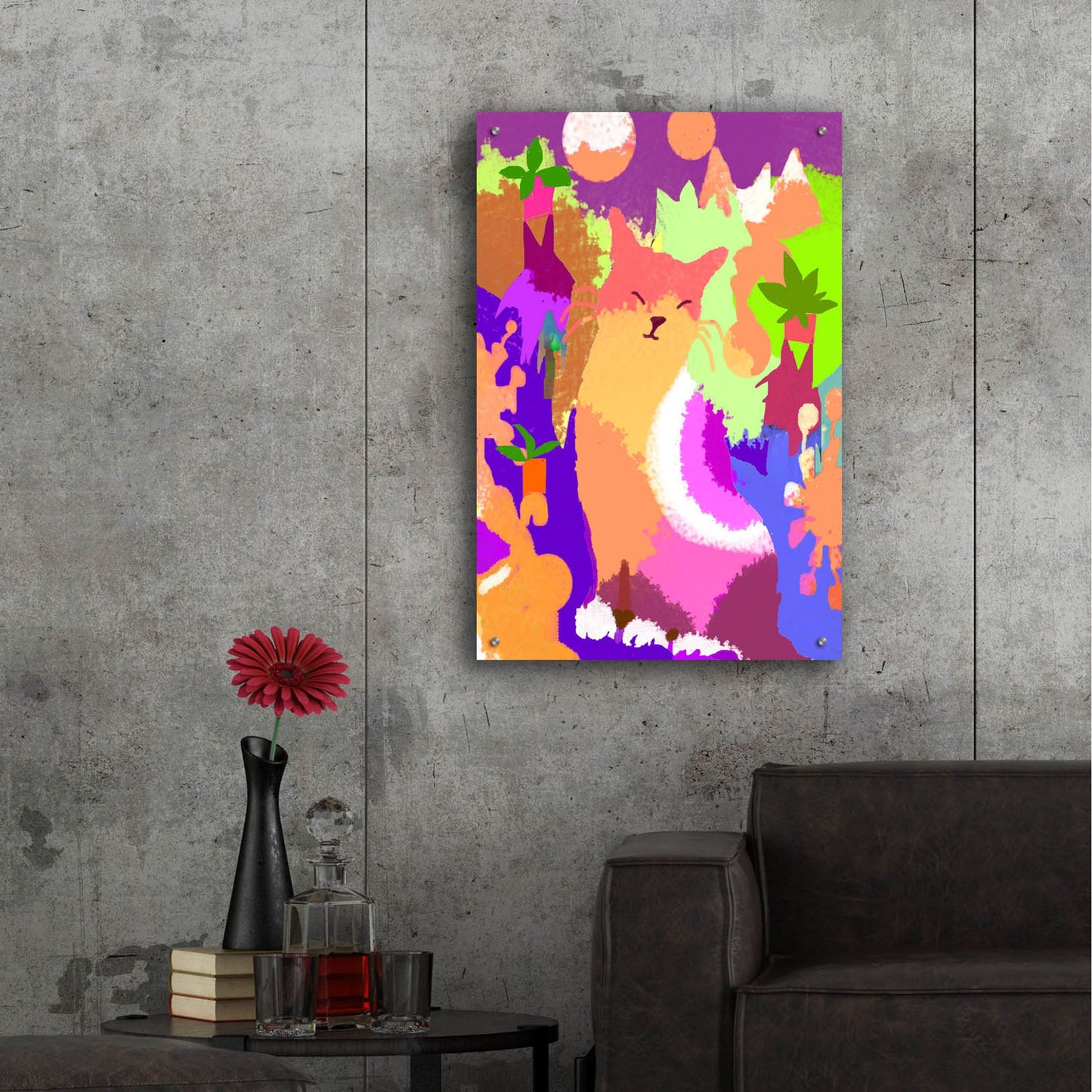 Epic Art 'Cat With Abstract Background' by Holly McGee, Acrylic Glass Wall Art,24x36