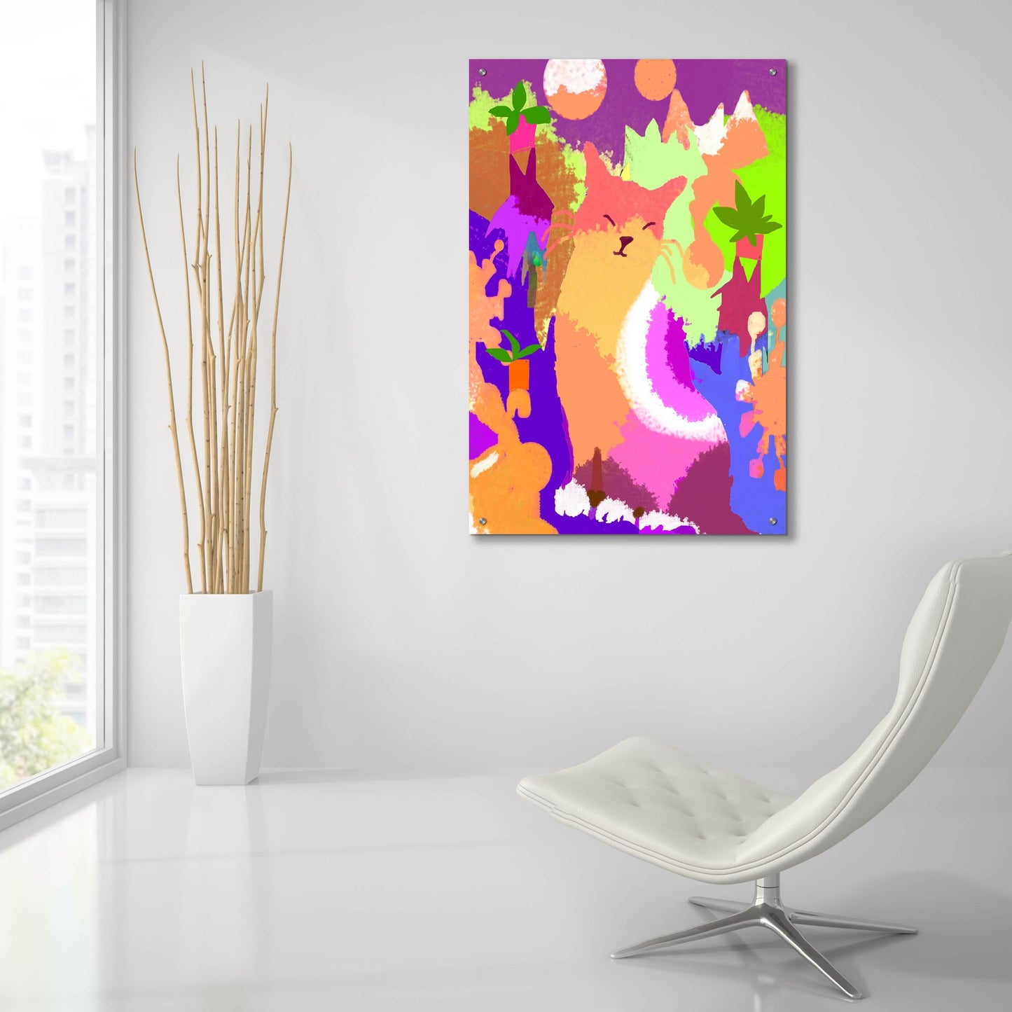 Epic Art 'Cat With Abstract Background' by Holly McGee, Acrylic Glass Wall Art,24x36