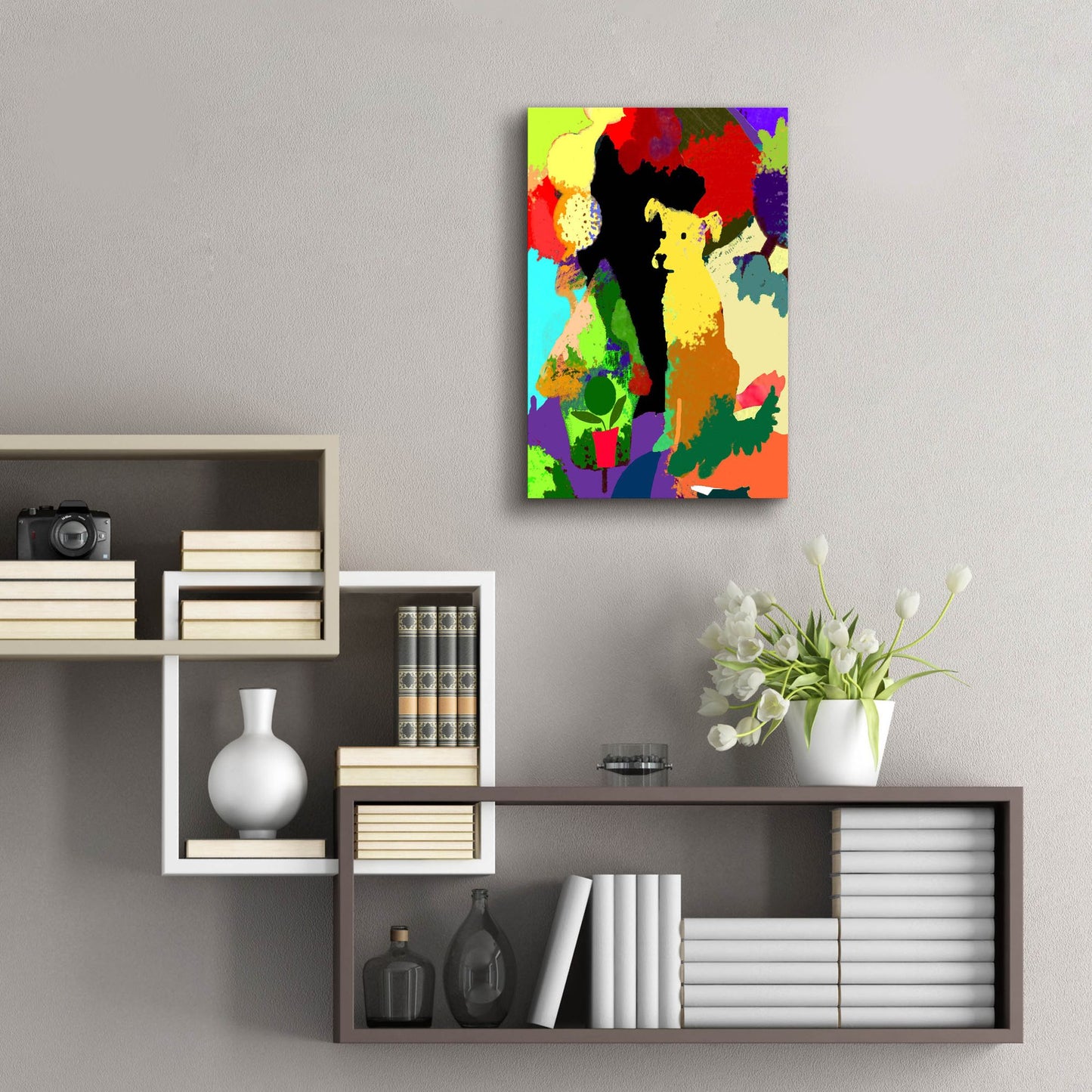 Epic Art 'Dog With Abstract Background' by Holly McGee, Acrylic Glass Wall Art,16x24