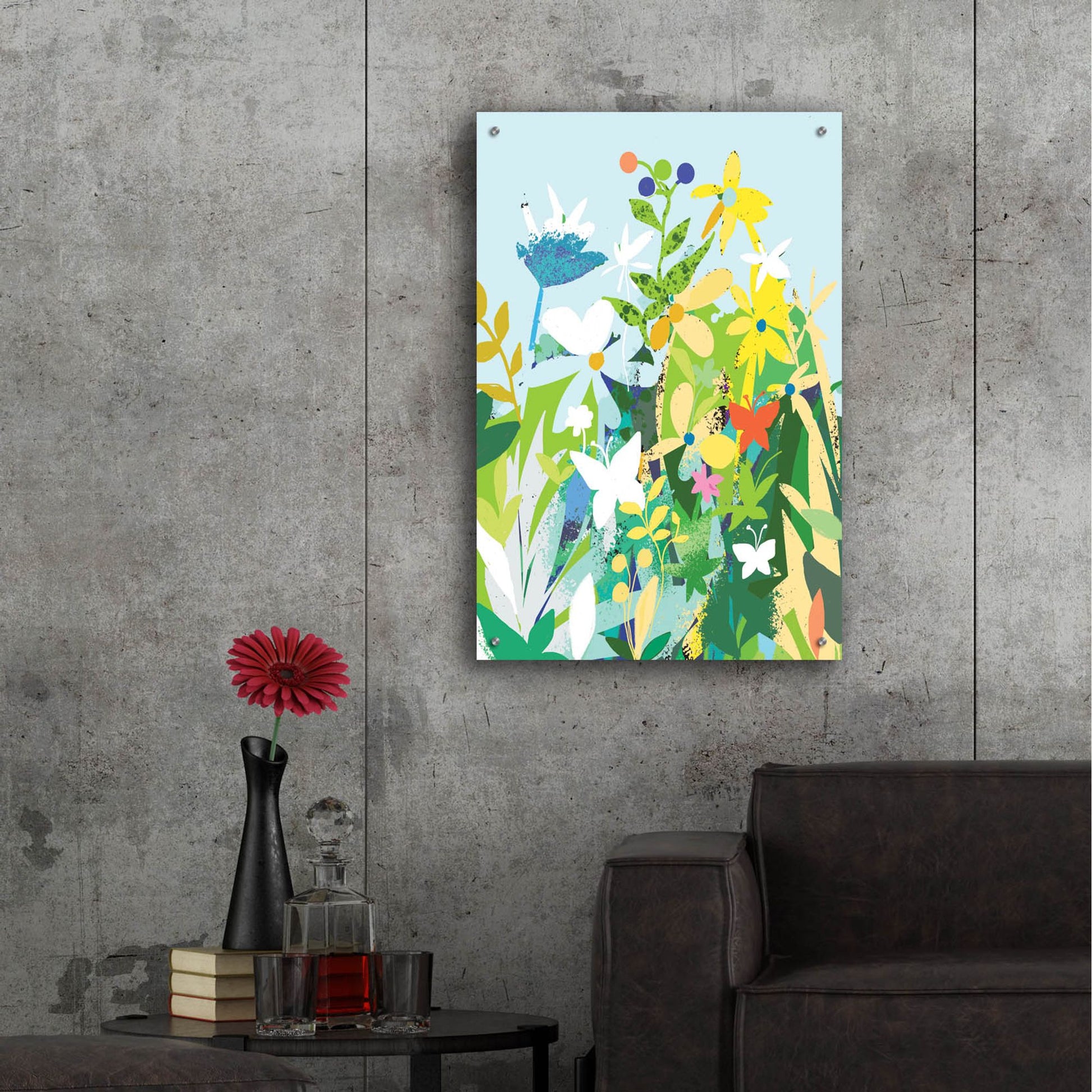 Epic Art 'Flowers And Butterflies' by Holly McGee, Acrylic Glass Wall Art,24x36