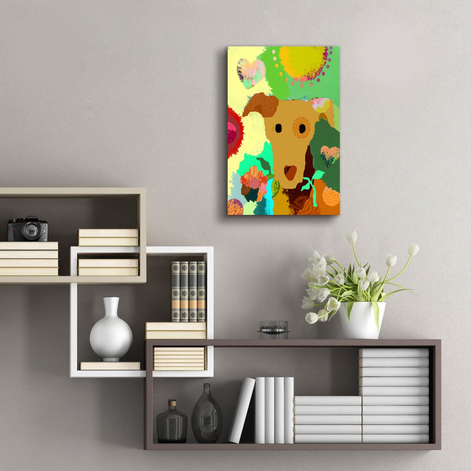 Epic Art 'Terrier With Flower' by Holly McGee, Acrylic Glass Wall Art,16x24