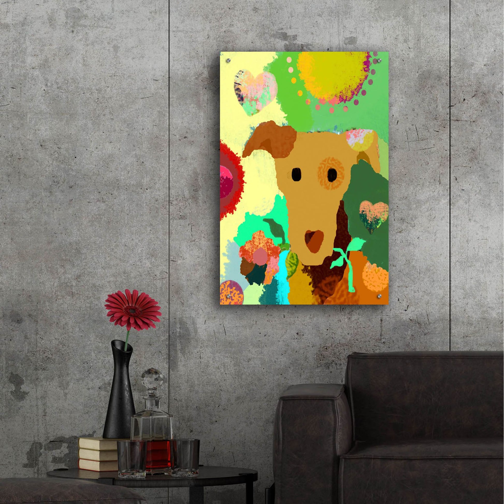 Epic Art 'Terrier With Flower' by Holly McGee, Acrylic Glass Wall Art,24x36