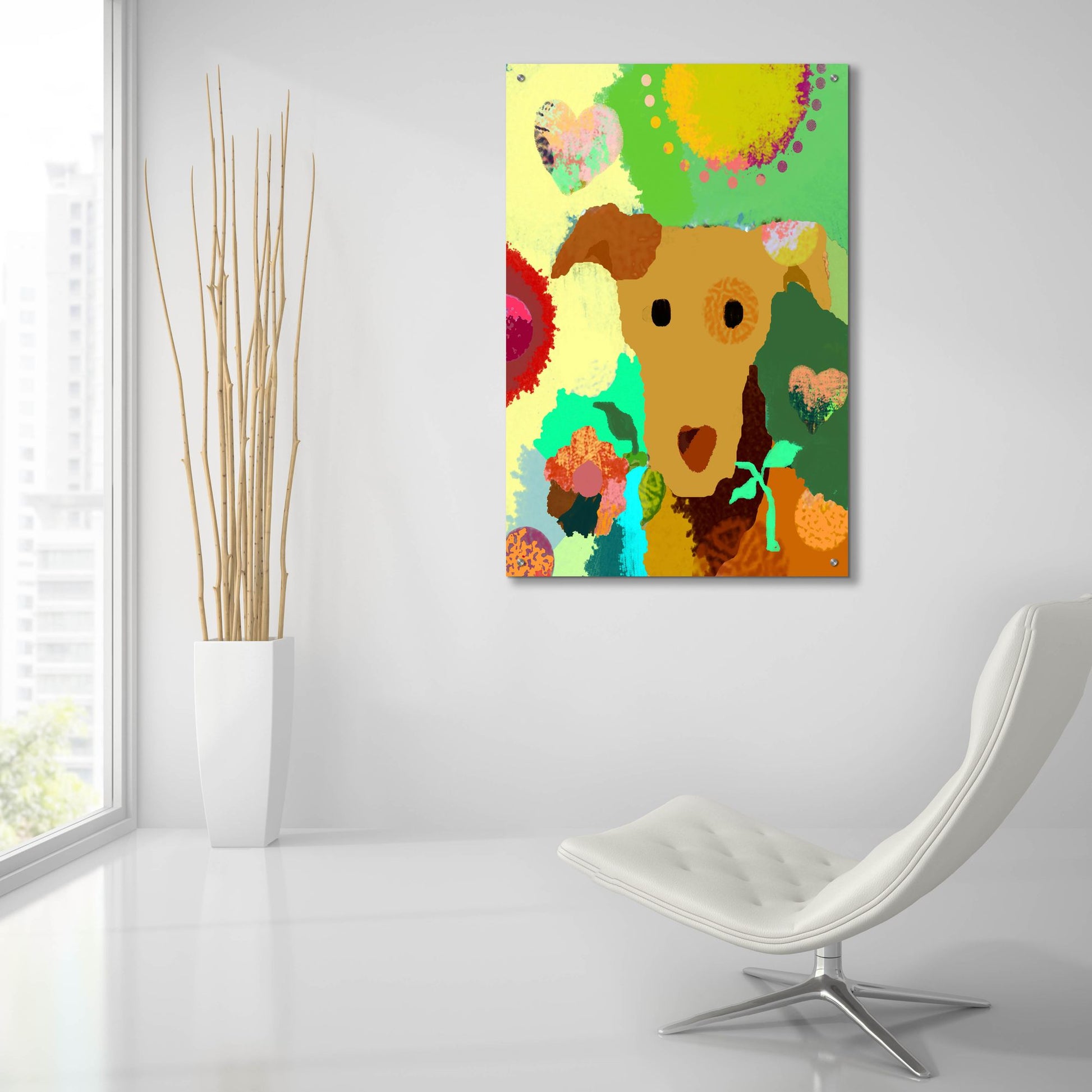 Epic Art 'Terrier With Flower' by Holly McGee, Acrylic Glass Wall Art,24x36