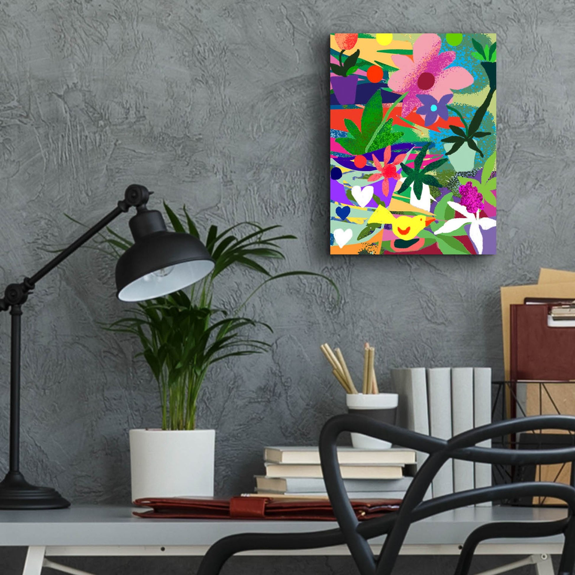 Epic Art 'Yellow Bird And Flowers' by Holly McGee, Acrylic Glass Wall Art,12x16