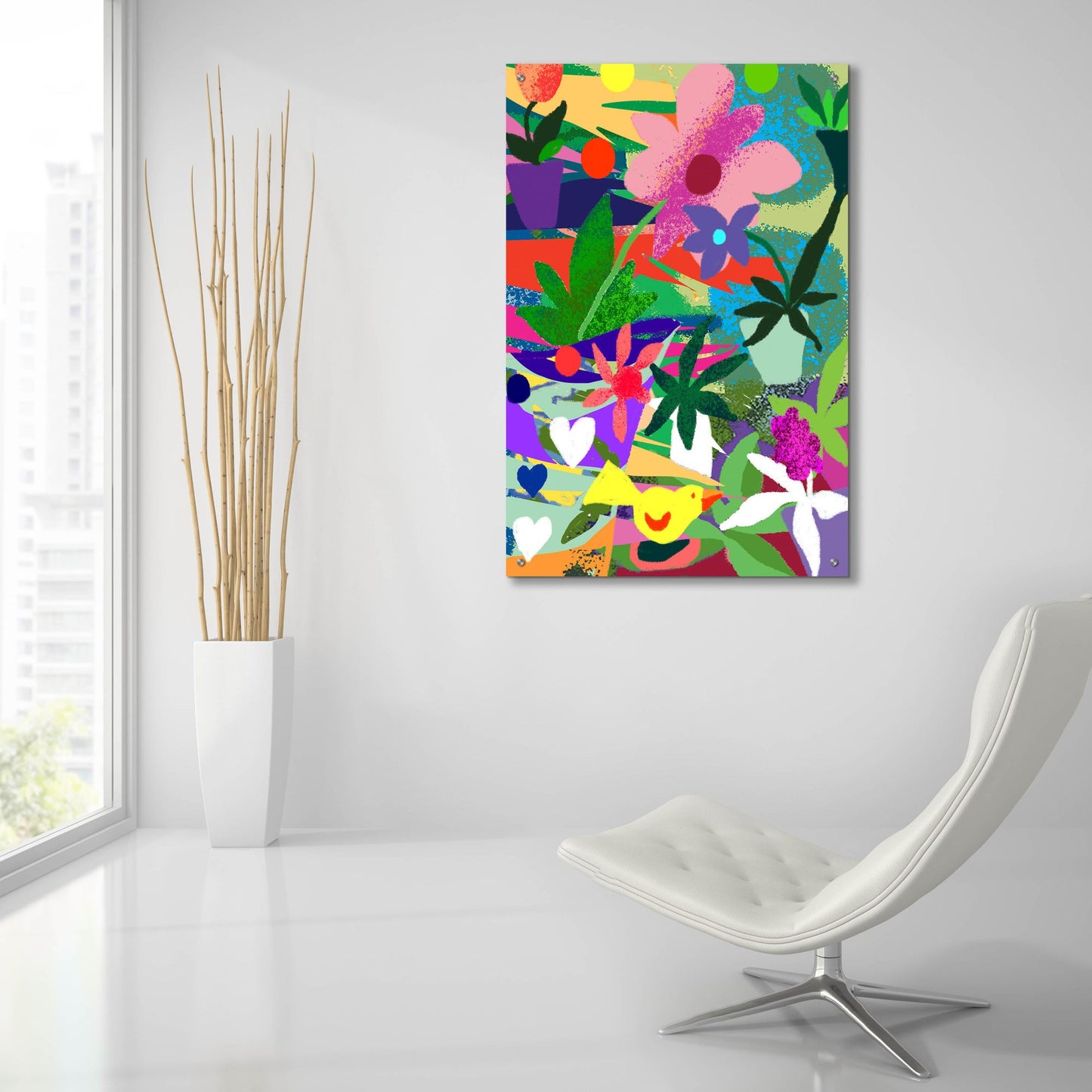 Epic Art 'Yellow Bird And Flowers' by Holly McGee, Acrylic Glass Wall Art,24x36