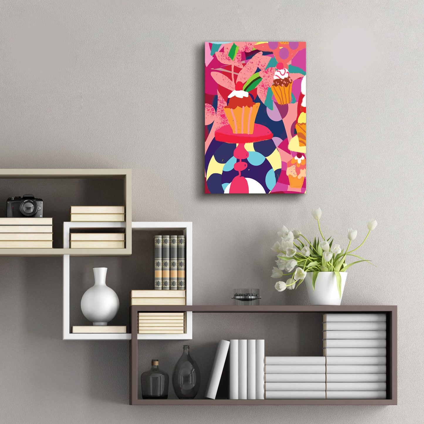 Epic Art 'Cupcakes With Abstract Background' by Holly McGee, Acrylic Glass Wall Art,16x24