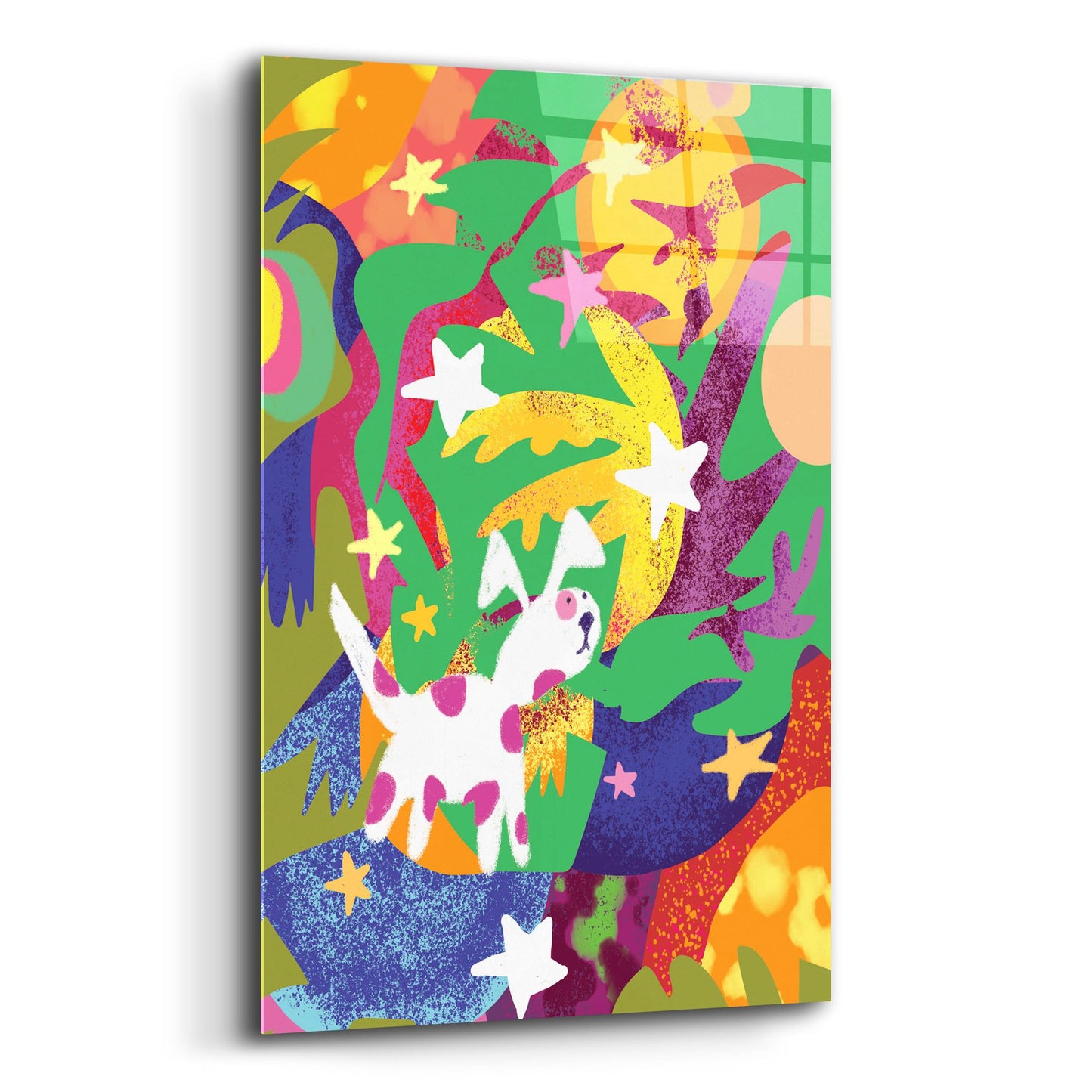 Epic Art 'Dog And Stars With Abstract Background' by Holly McGee, Acrylic Glass Wall Art,12x16